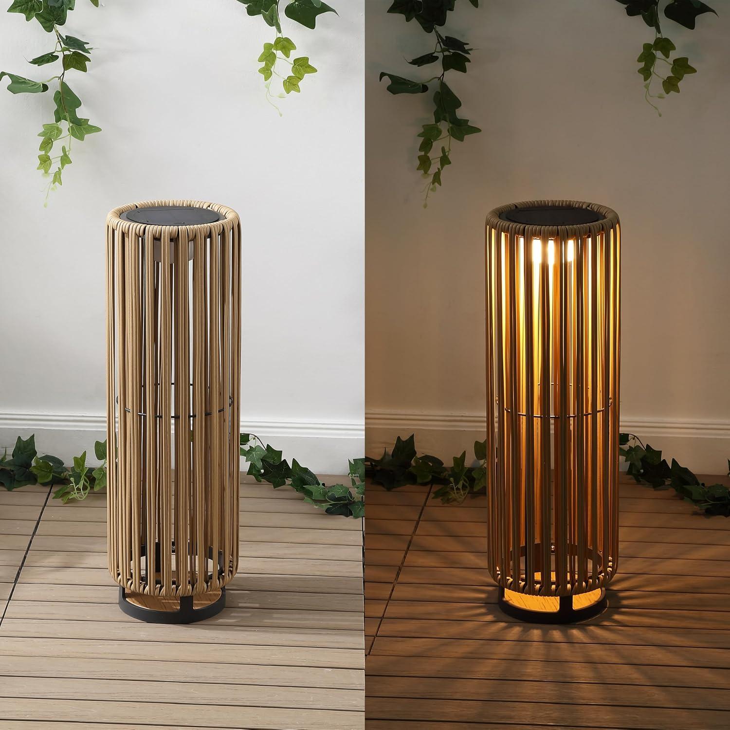 imageJONATHAN Y JYL2603B Sawara 2559quot Modern Minimalist Faux Rattan Integrated IndoorOutdoor LED Solar Powered Lantern Coastal Transitional Contemporary Patio Porch Backyard NaturalNatural