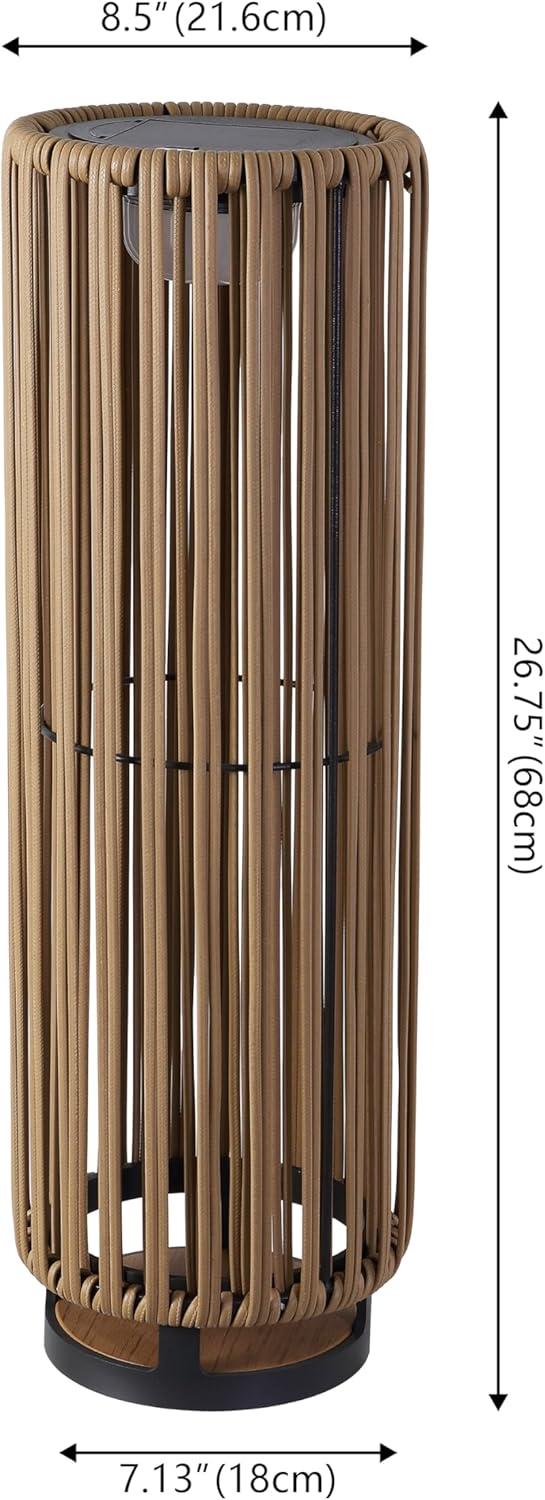 imageJONATHAN Y JYL2603B Sawara 2559quot Modern Minimalist Faux Rattan Integrated IndoorOutdoor LED Solar Powered Lantern Coastal Transitional Contemporary Patio Porch Backyard NaturalNatural