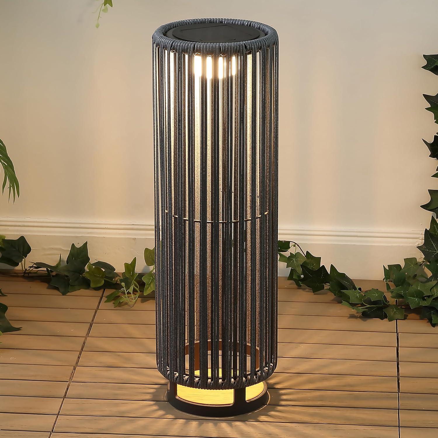 imageJONATHAN Y JYL2603B Sawara 2559quot Modern Minimalist Faux Rattan Integrated IndoorOutdoor LED Solar Powered Lantern Coastal Transitional Contemporary Patio Porch Backyard NaturalBlackGray