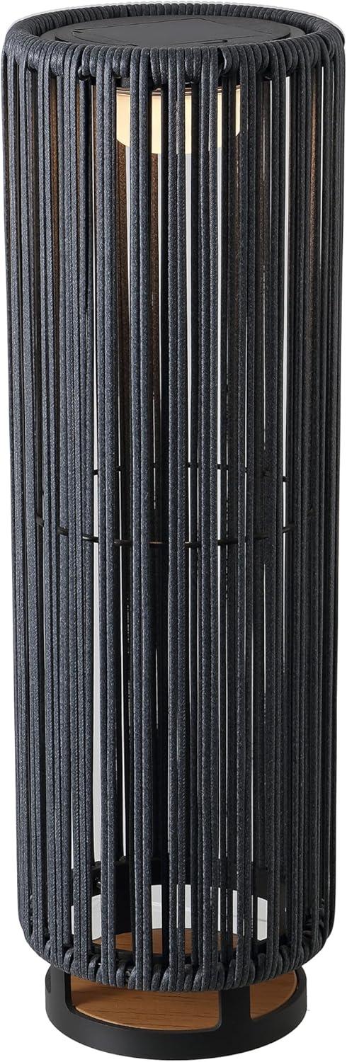 imageJONATHAN Y JYL2603B Sawara 2559quot Modern Minimalist Faux Rattan Integrated IndoorOutdoor LED Solar Powered Lantern Coastal Transitional Contemporary Patio Porch Backyard NaturalBlackGray