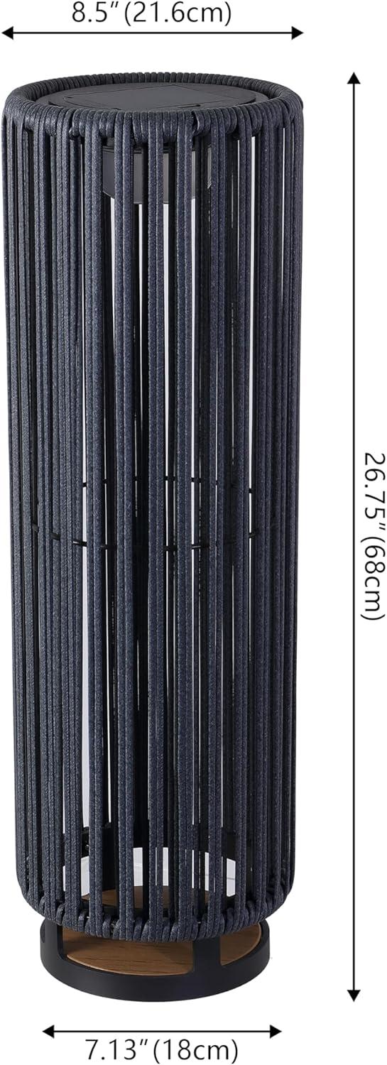imageJONATHAN Y JYL2603B Sawara 2559quot Modern Minimalist Faux Rattan Integrated IndoorOutdoor LED Solar Powered Lantern Coastal Transitional Contemporary Patio Porch Backyard NaturalBlackGray