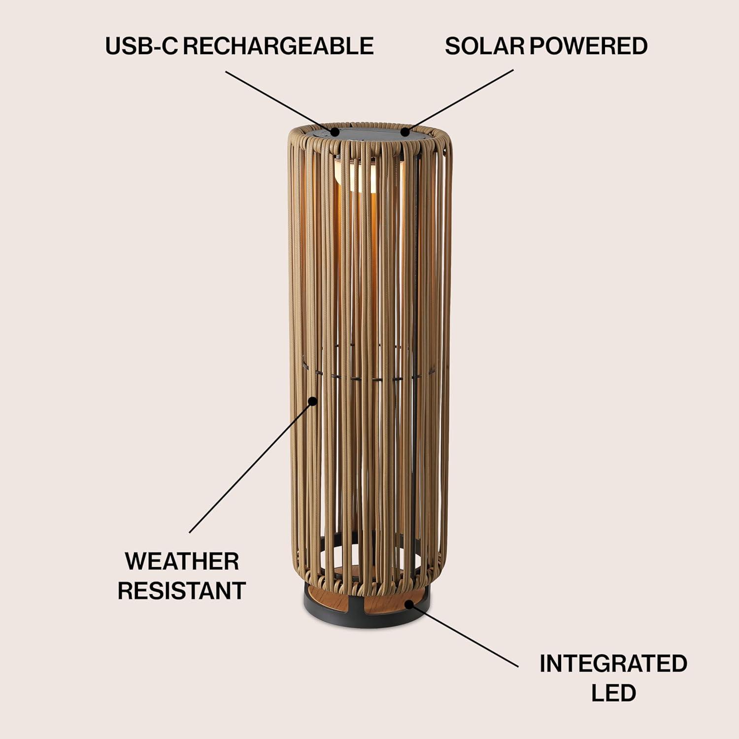 imageJONATHAN Y JYL2603B Sawara 2559quot Modern Minimalist Faux Rattan Integrated IndoorOutdoor LED Solar Powered Lantern Coastal Transitional Contemporary Patio Porch Backyard NaturalNatural