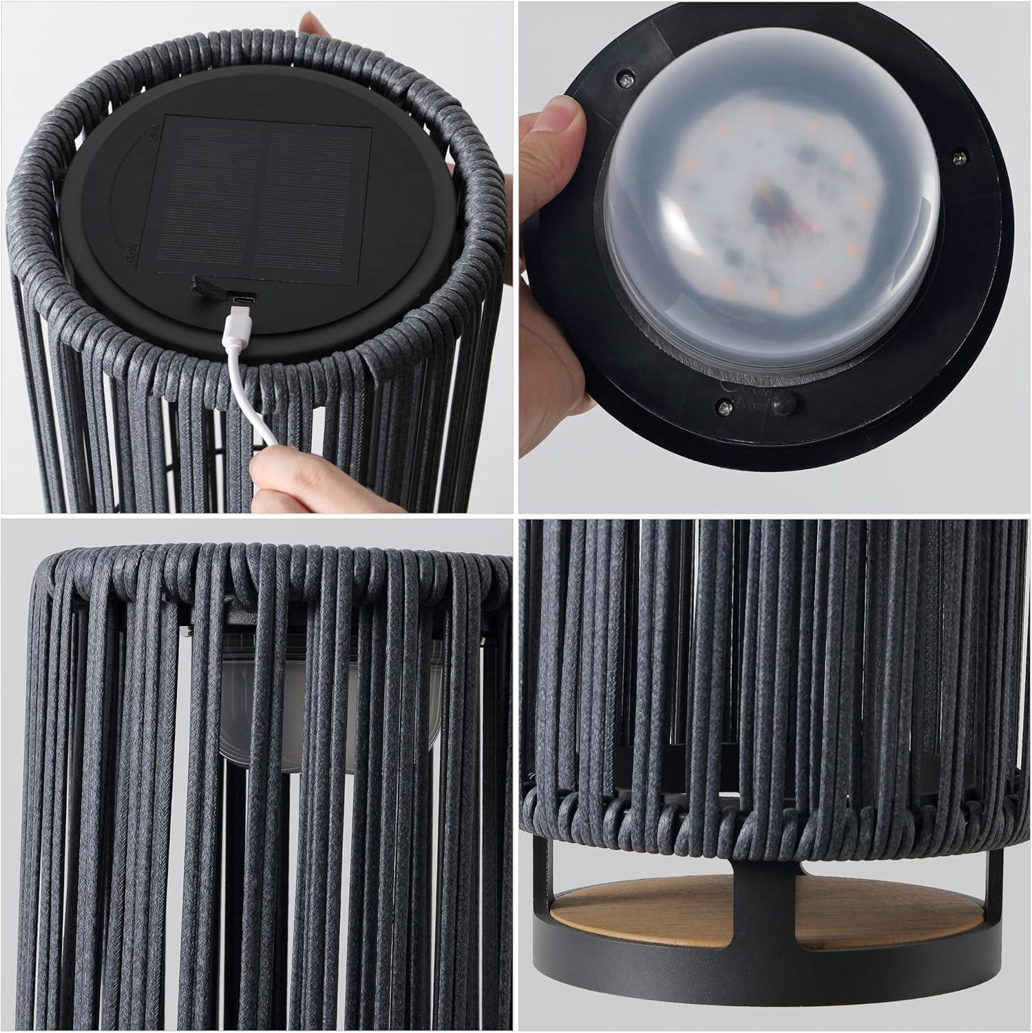 imageJONATHAN Y JYL2603B Sawara 2559quot Modern Minimalist Faux Rattan Integrated IndoorOutdoor LED Solar Powered Lantern Coastal Transitional Contemporary Patio Porch Backyard NaturalBlackGray