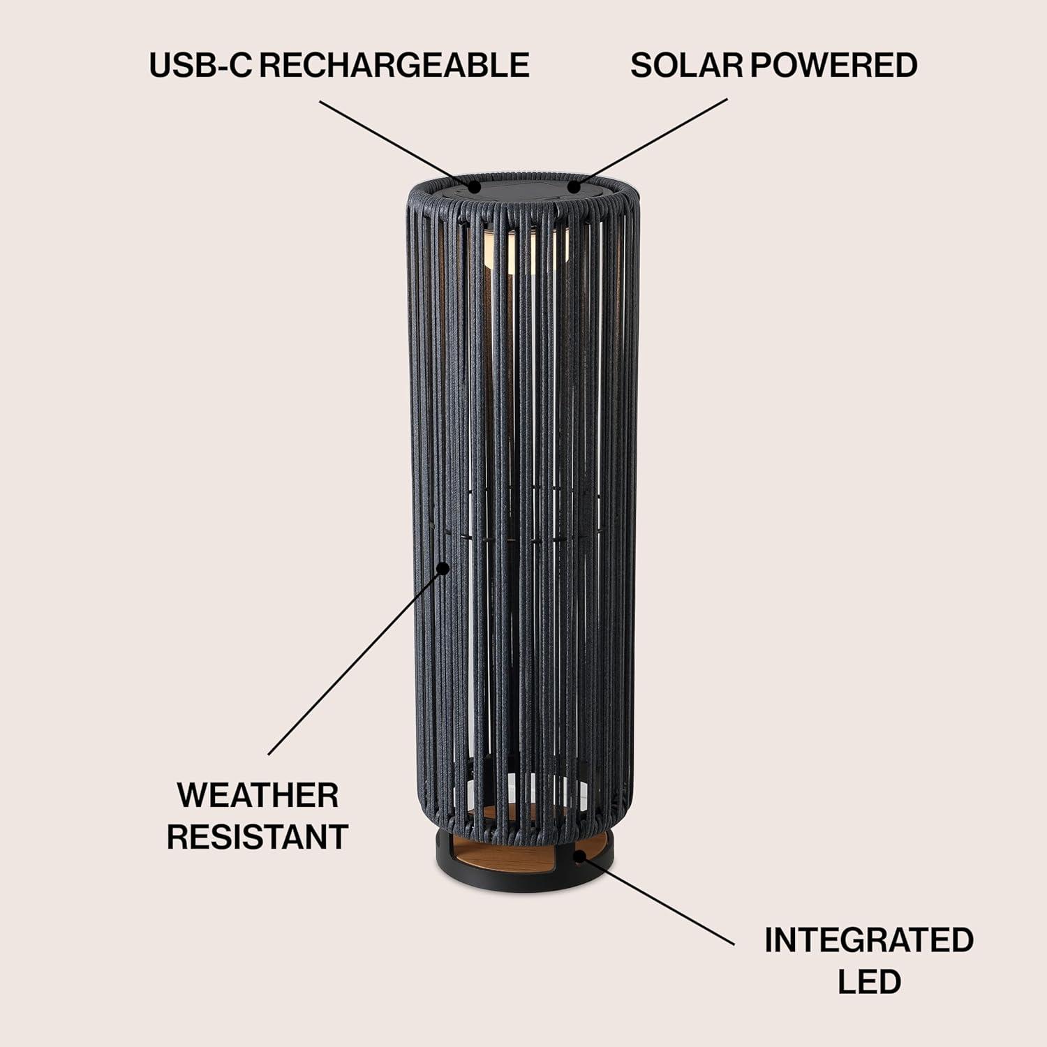 imageJONATHAN Y JYL2603B Sawara 2559quot Modern Minimalist Faux Rattan Integrated IndoorOutdoor LED Solar Powered Lantern Coastal Transitional Contemporary Patio Porch Backyard NaturalBlackGray
