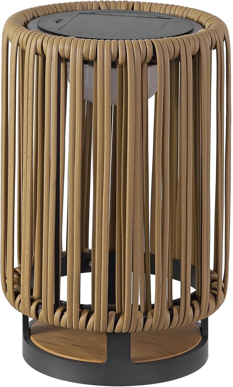 imageJONATHAN Y JYL2603B Sawara 2559quot Modern Minimalist Faux Rattan Integrated IndoorOutdoor LED Solar Powered Lantern Coastal Transitional Contemporary Patio Porch Backyard NaturalNatural