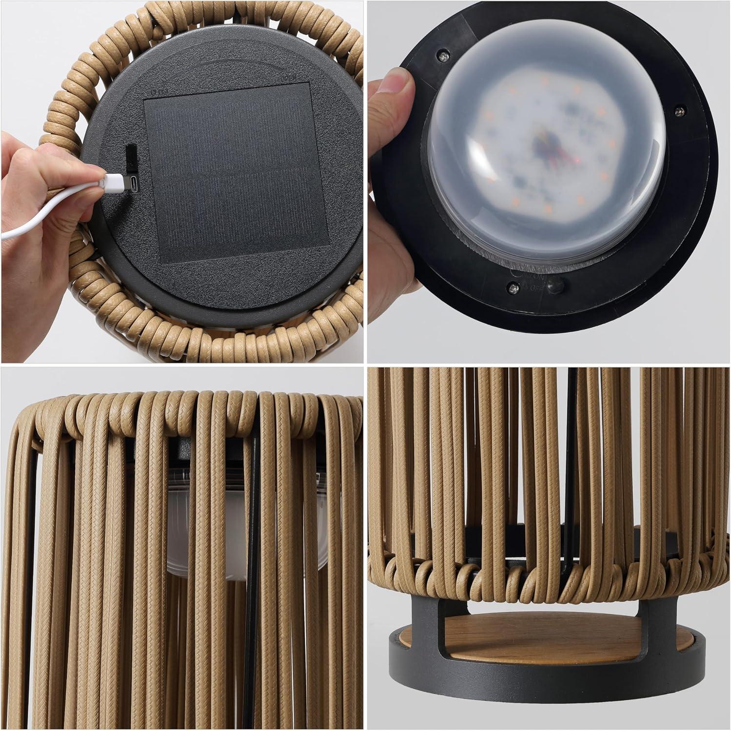 imageJONATHAN Y JYL2603B Sawara 2559quot Modern Minimalist Faux Rattan Integrated IndoorOutdoor LED Solar Powered Lantern Coastal Transitional Contemporary Patio Porch Backyard NaturalNatural