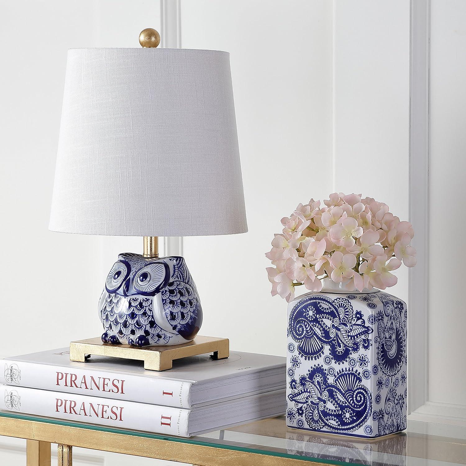 imageJONATHAN Y JYL3014A Justina 16quot Ceramic Mini LED Table Lamp CottageTransitional for Bedroom Living Room Office College Dorm Coffee Table Bookcase BlueWhiteBlueWhite