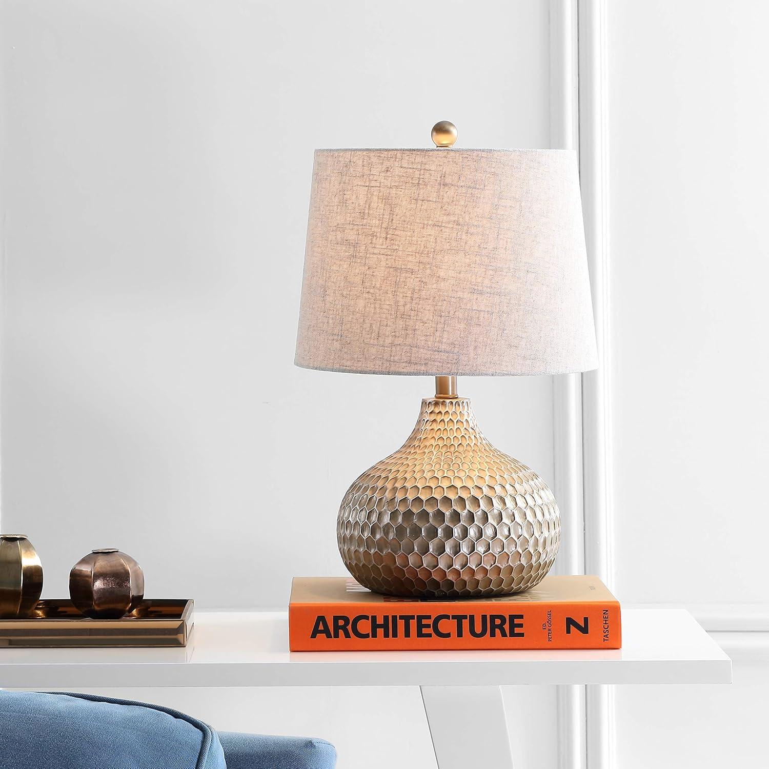 imageJONATHAN Y JYL3020A Bates 22quot Honeycomb LED Table Lamp Contemporary Transitional Bedside Desk Nightstand Lamp for Bedroom Living Room Office College Bookcase LED Bulb Included Antique Brown