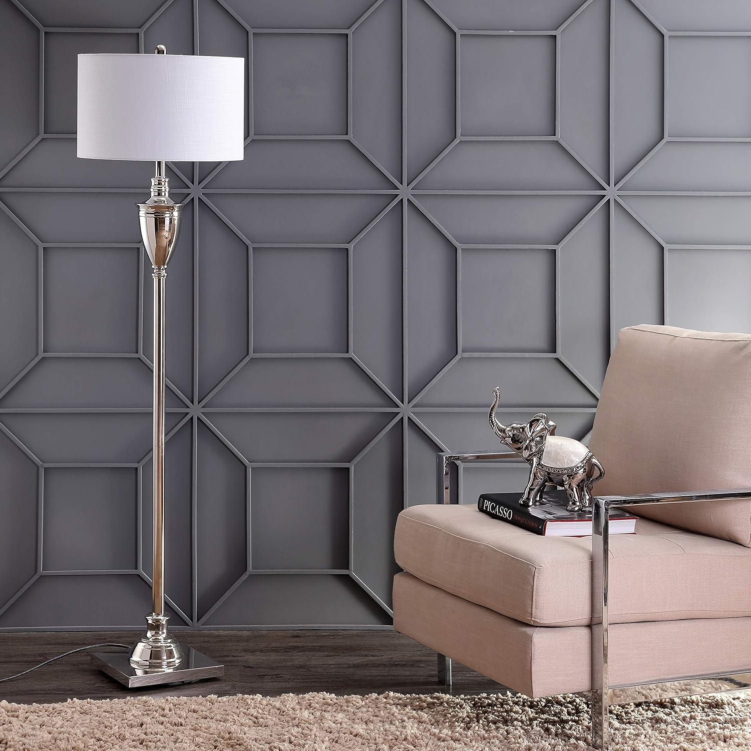 imageJONATHAN Y JYL3023A Othello 62quot Metal LED Floor Lamp Contemporary Modern Transitional Elegant Office Living Room Family Room Dining Room Bedroom Hallway Foyer Polished Nickel