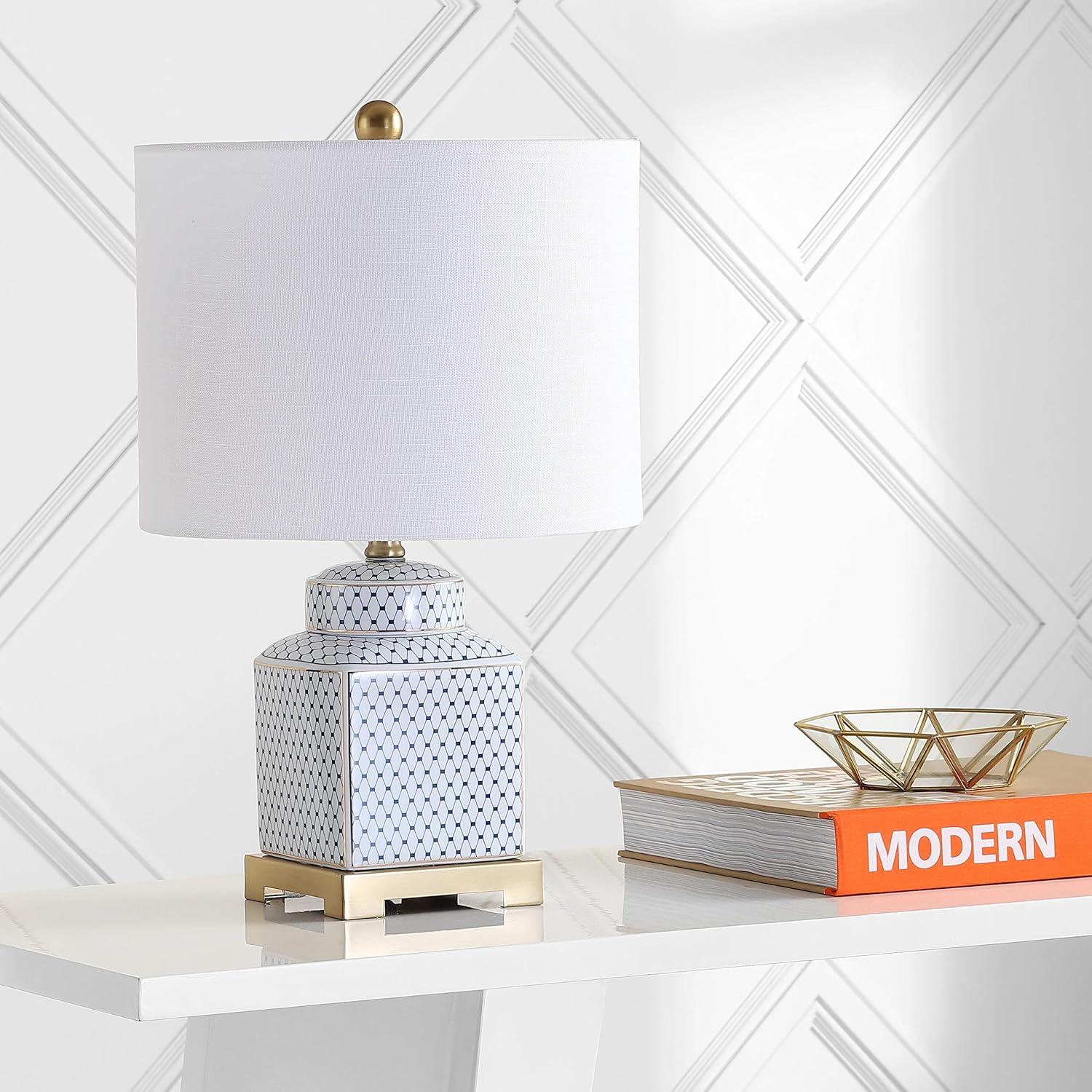 imageJONATHAN Y JYL3043A Cleo 215quot CeramicMetal Ginger Jar LED Table Lamp ContemporaryTransitional for Bedroom Living Room Office College Dorm Coffee Table Bookcase WhiteNavy