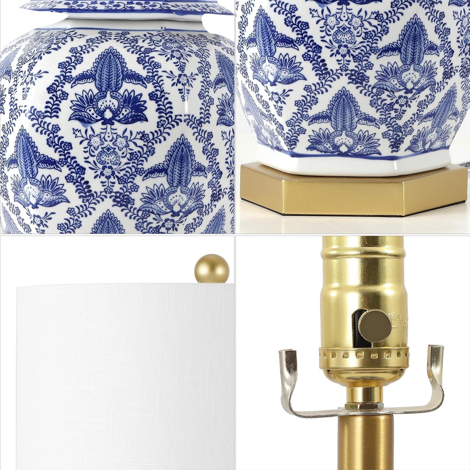 imageJONATHAN Y JYL3051A Gretchen 25quot Ginger Jar CeramicMetal LED Table Lamp Classic Traditional Bedside Desk Nightstand Lamp for Bedroom Living Room Office College Bookcase LED Bulb Included BlueWhite