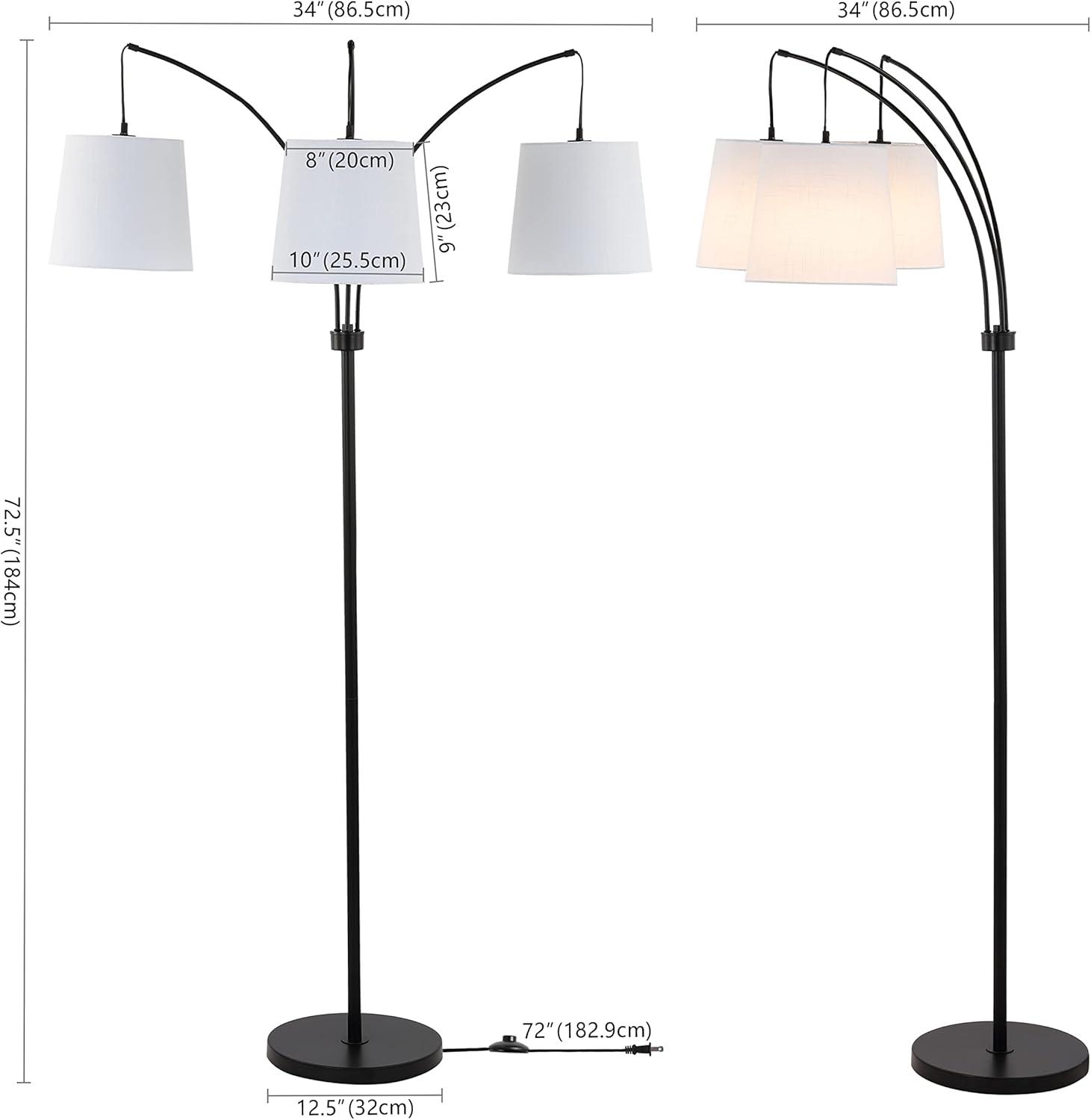 imageJONATHAN Y JYL3080A Sylva 725quot 3Light MidCentury Modern HeadAdjustable Iron LED Arc Floor Lamp Contemporary Industrial Standing Reading Lamp LED Bulb Included Black