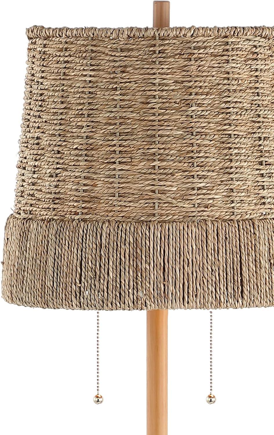 imageJONATHAN Y JYL3091A Ocata 61quot 2Light Coastal Bohemian IronRattan LED Floor Lamp with PullChain Farmhouse Rustic Standing Reading Lamp LED Bulb Included Brown Wood Finish