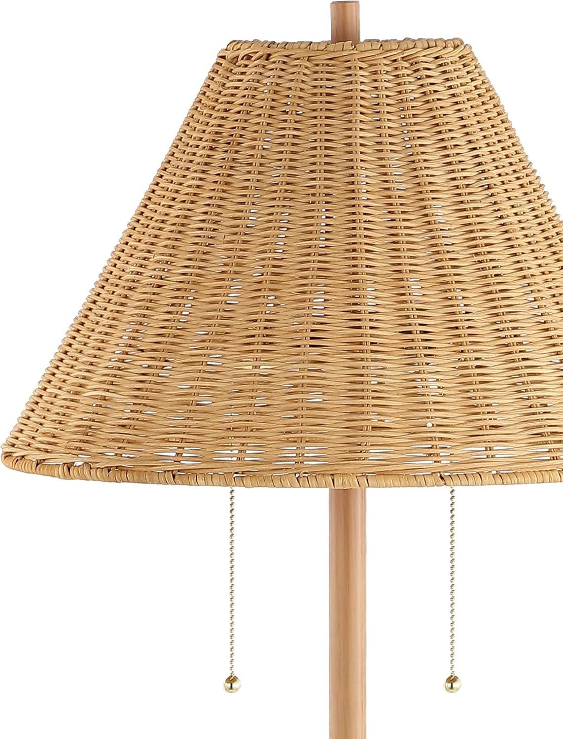 imageJONATHAN Y JYL3092A Nando 61quot 2Light Coastal Bohemian IronRattan LED Floor Lamp with PullChain MidCentury Modern Standing Reading Lamp LED Bulb Included Brown Wood Finish