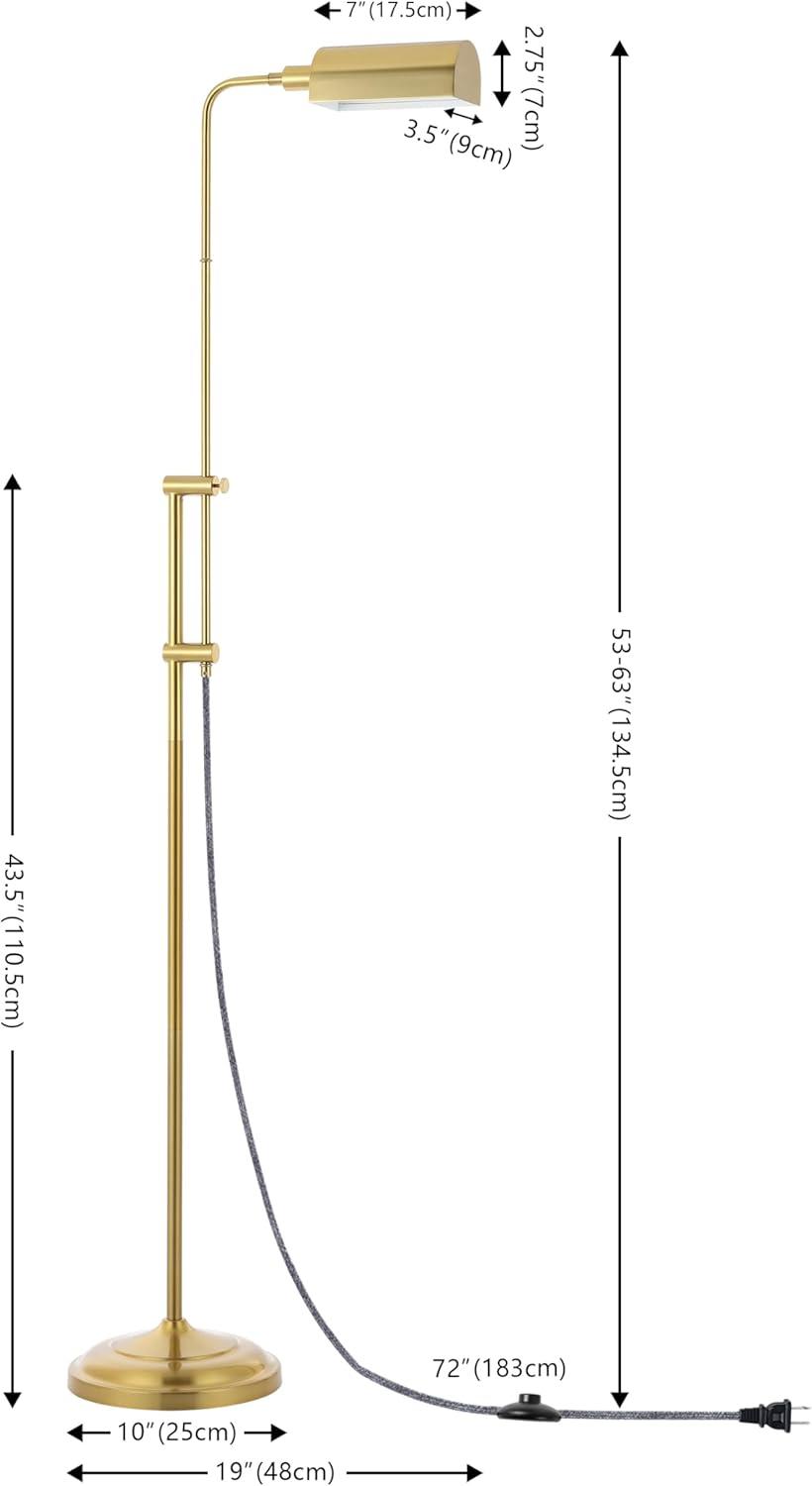 imageJONATHAN Y JYL3095A Zinnia 63quot Industrial Minimalist HeightAdjustable Iron Pharmacy LED Floor Lamp Glam Modern Designer Casual Vintage Office Living Room Dining Room Bedroom Brass Gold