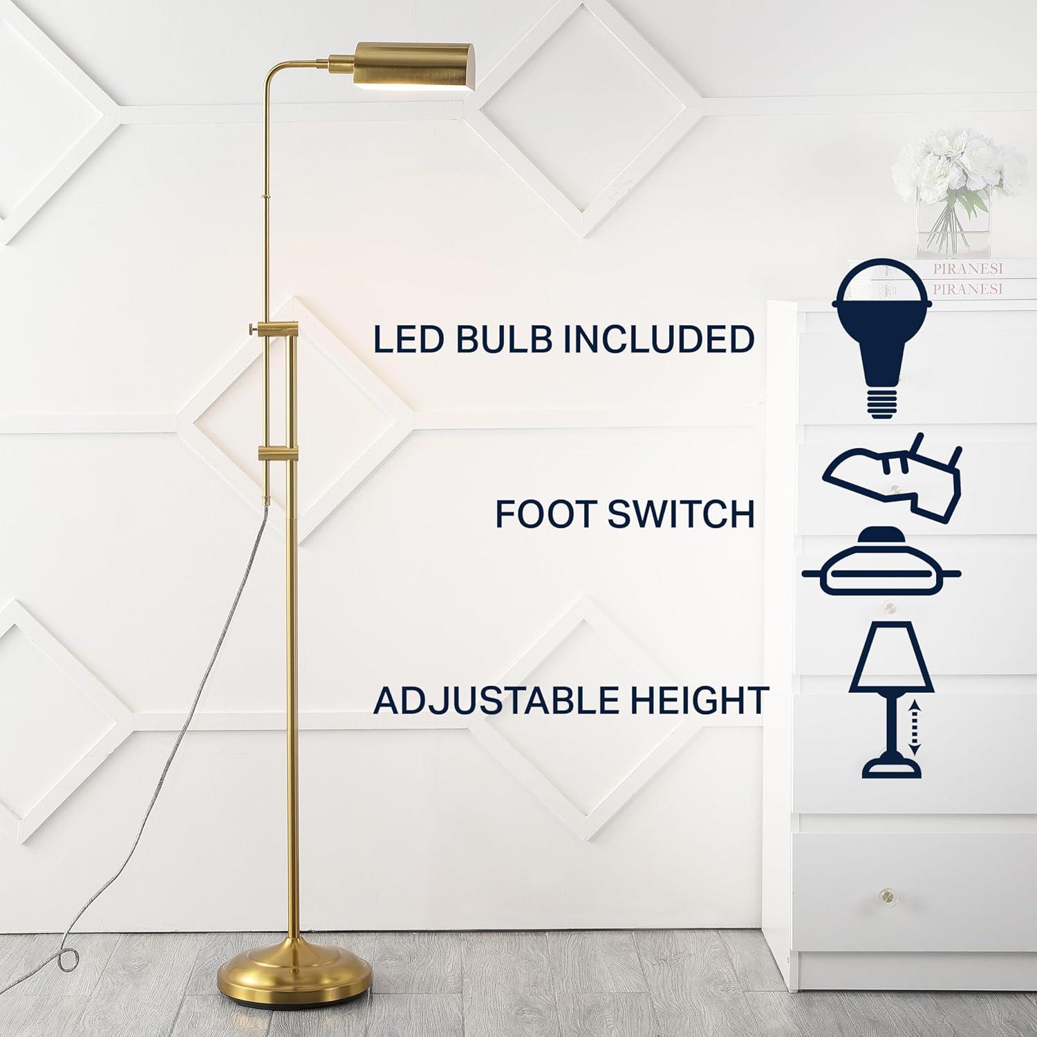 imageJONATHAN Y JYL3095A Zinnia 63quot Industrial Minimalist HeightAdjustable Iron Pharmacy LED Floor Lamp Glam Modern Designer Casual Vintage Office Living Room Dining Room Bedroom Brass Gold