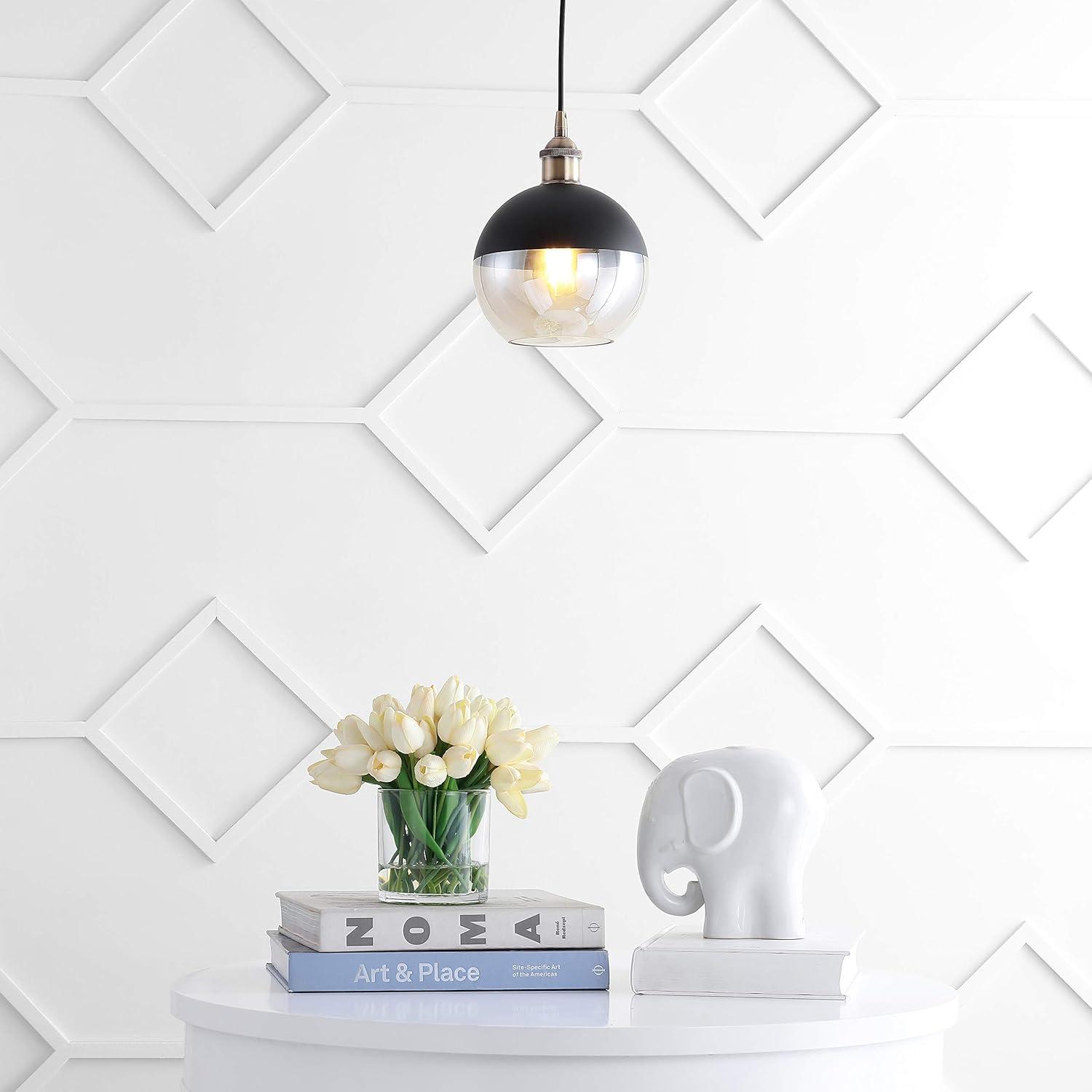 imageJONATHAN Y JYL3513A Nixon 75quot Adjustable Drop Globe MetalGlass LED Pendant Contemporary Transitional Dimmable Dining Room Living Room Kitchen Foyer Bedroom Hallway Brass GoldBlackSingle