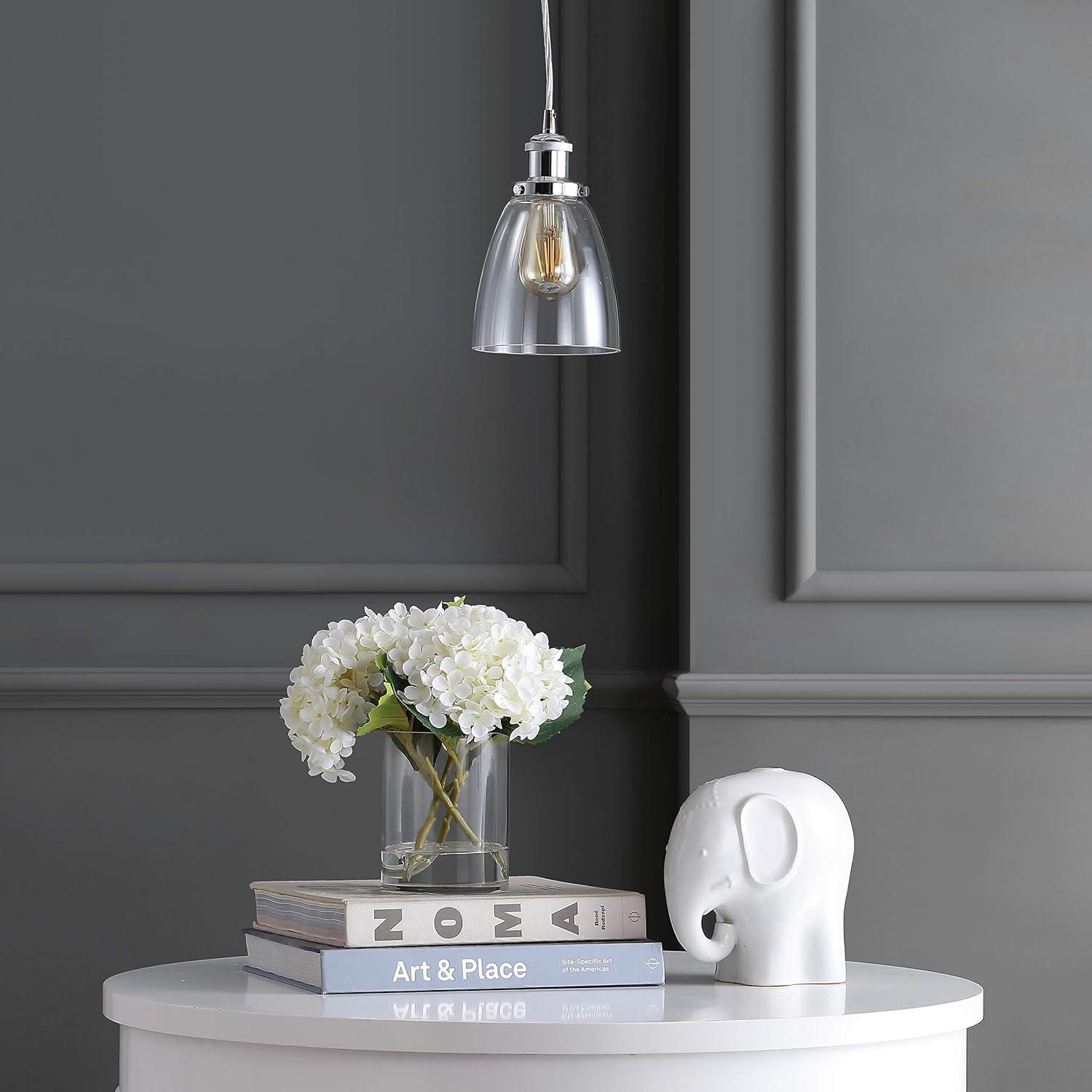 imageJONATHAN Y JYL3518A Cleo 55quot Adjustable MetalGlass LED Pendant Contemporary Transitional Dimmable Dining Room Living Room Kitchen Foyer Bedroom Hallway ChromeChrome