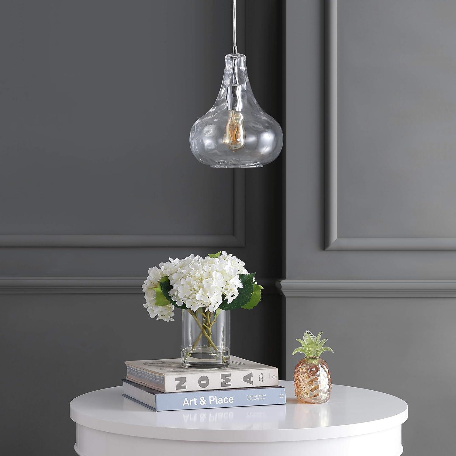 imageJONATHAN Y JYL3519A Ferano 9quot Adjustable MetalGlass LED Pendant Contemporary Transitional Dimmable Dining Room Living Room Kitchen Foyer Bedroom Hallway Chrome