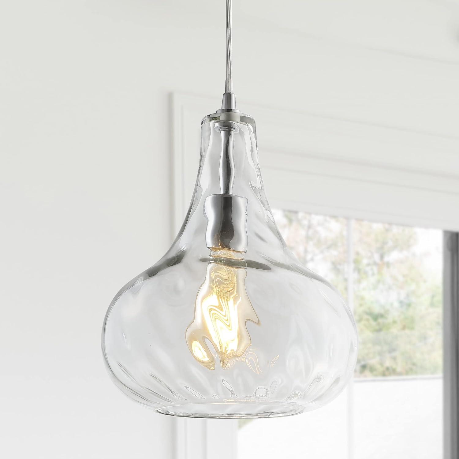 imageJONATHAN Y JYL3519A Ferano 9quot Adjustable MetalGlass LED Pendant Contemporary Transitional Dimmable Dining Room Living Room Kitchen Foyer Bedroom Hallway Chrome