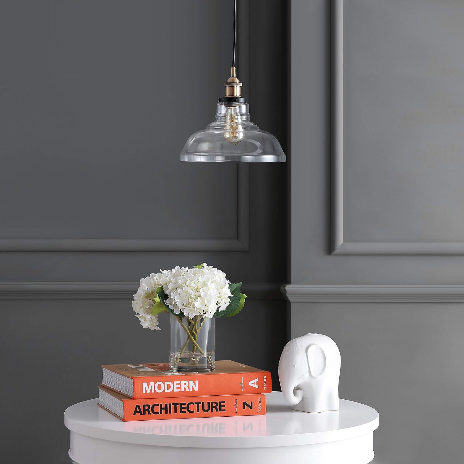 imageJONATHAN Y JYL3522A Litchfield 11quot Farmhouse MetalGlass LED Pendant Contemporary Transitional Dimmable Dining Room Living Room Kitchen Foyer Bedroom Hallway Brass Gold