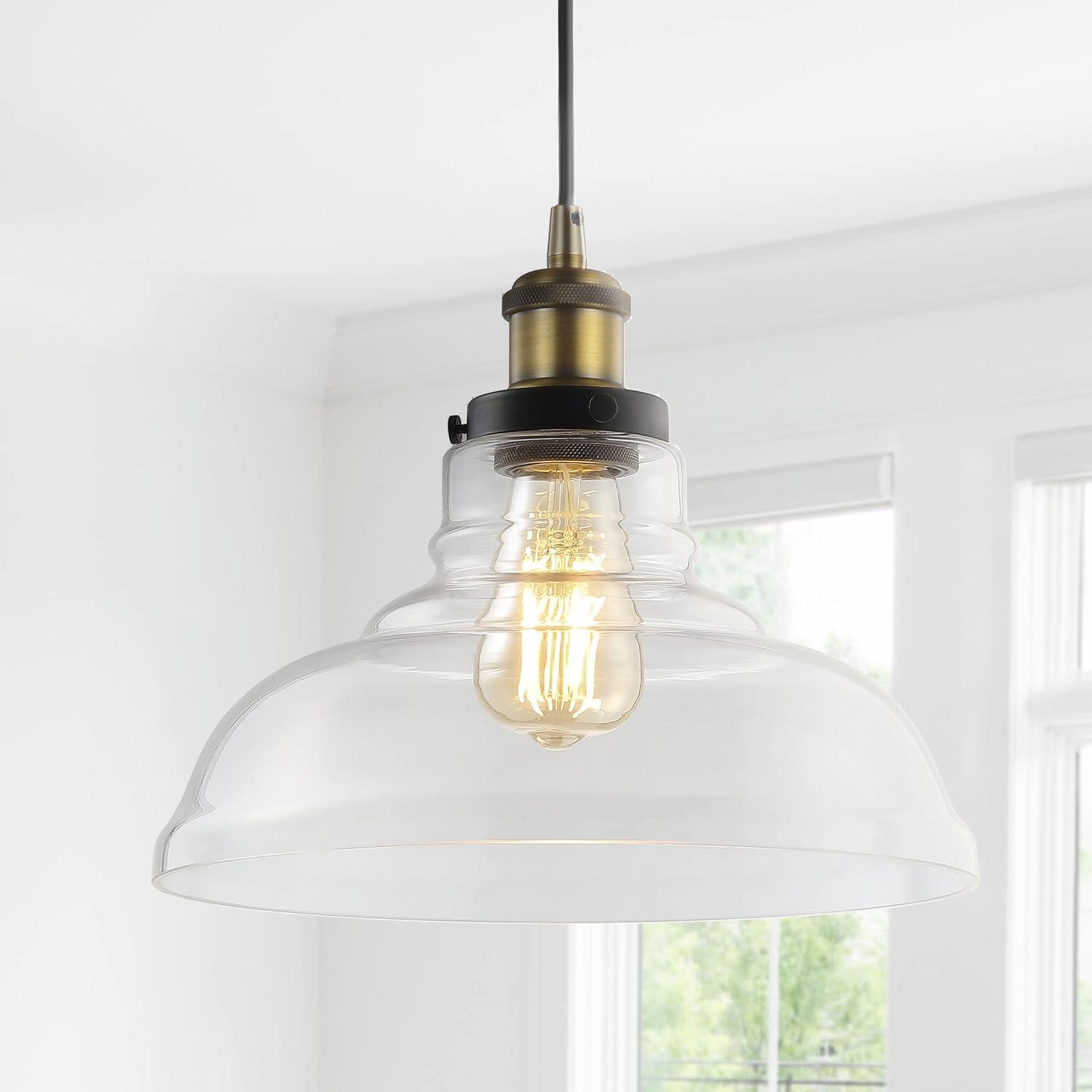 imageJONATHAN Y JYL3522A Litchfield 11quot Farmhouse MetalGlass LED Pendant Contemporary Transitional Dimmable Dining Room Living Room Kitchen Foyer Bedroom Hallway Brass Gold