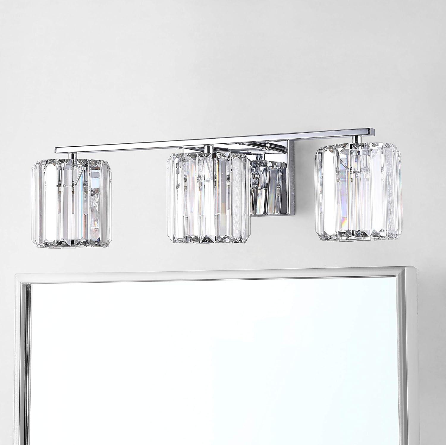 imageJONATHAN Y JYL3553A Coco Prism Vintage 135quot 2Light MetalGlass Classic Glam LED Vanity Light Transitional Traditional 2700K LED 2W Bulbs Included Bathroom Hallway Living Room Bedroom Mirror Chrome3 Bulb