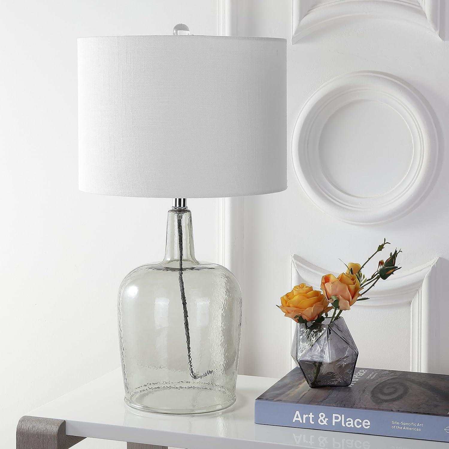 imageJONATHAN Y JYL4003A Augustine 26quot Glass LED Table Lamp Modern Contemporary Bedside Desk Nightstand Lamp for Bedroom Living Room Office College Bookcase LED Bulb Included Smoke Gray