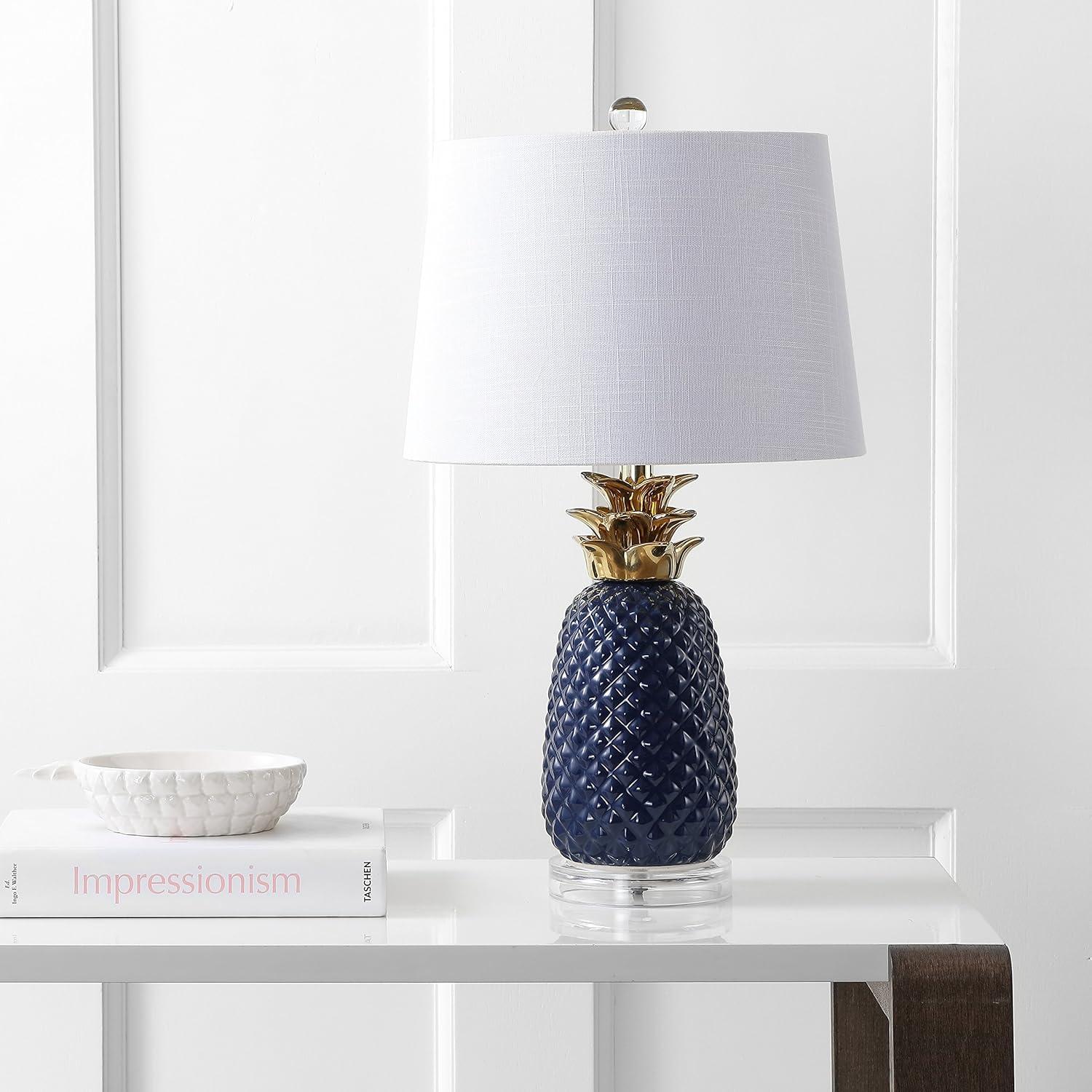 imageJONATHAN Y JYL4019A Pineapple 23quot Ceramic LED Table Lamp Contemporary Transitional Bedside Desk Nightstand Lamp for Bedroom Living Room Office College Bookcase LED Bulb Included NavyGoldNavyGold