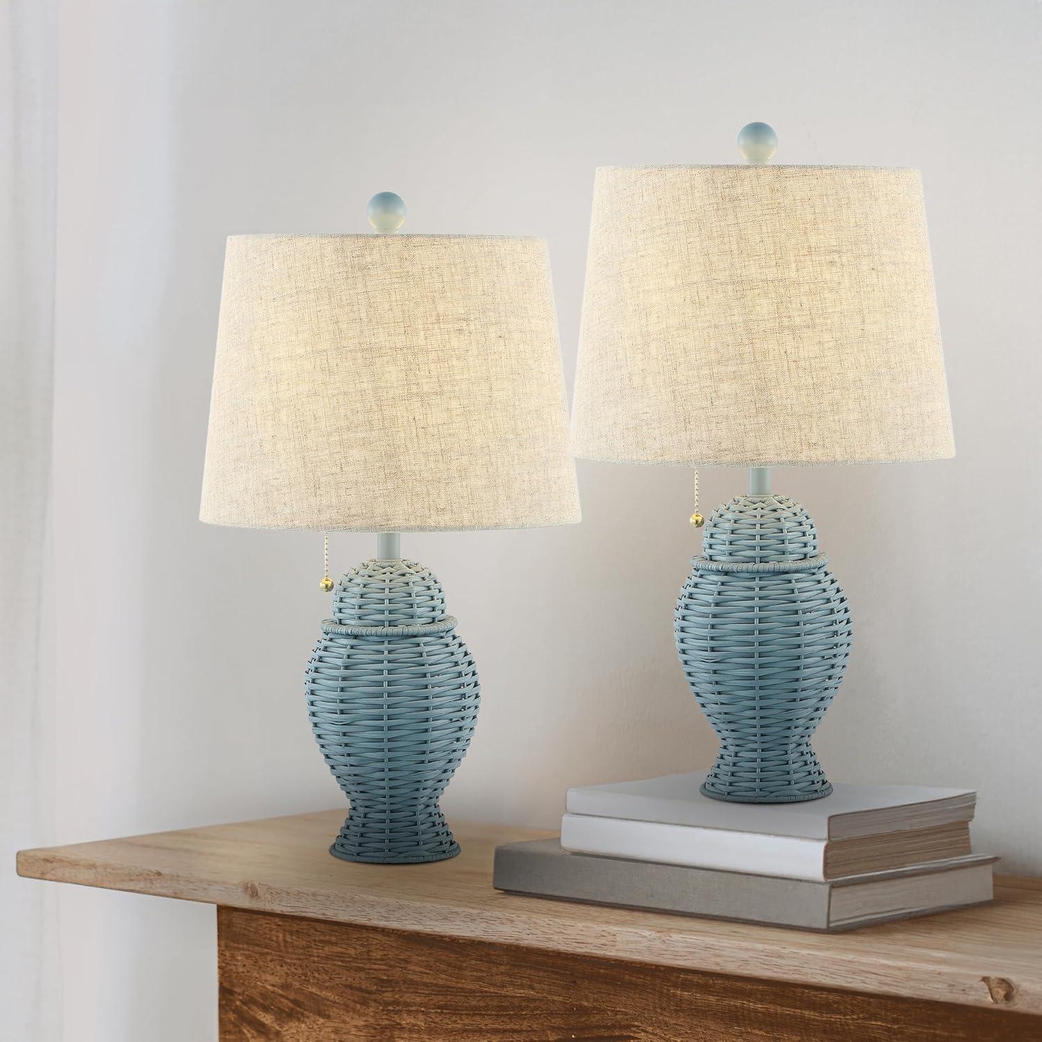 imageJONATHAN Y JYL4041CSET2 Margie Wicker 205quot Bohemian Rustic Iron LED Table Lamp Farmhouse Coastal Traditional Living Room Dining Room Bedroom Green Set of 2Blue