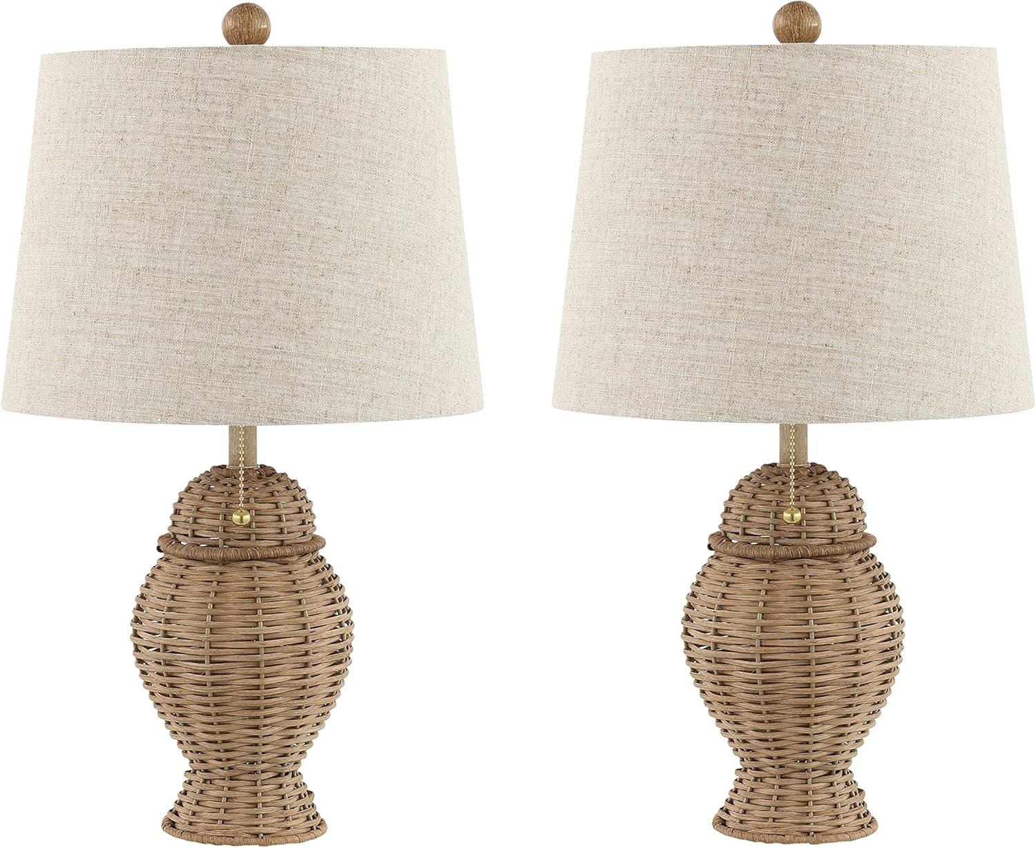 imageJONATHAN Y JYL4041CSET2 Margie Wicker 205quot Bohemian Rustic Iron LED Table Lamp Farmhouse Coastal Traditional Living Room Dining Room Bedroom Green Set of 2Natural