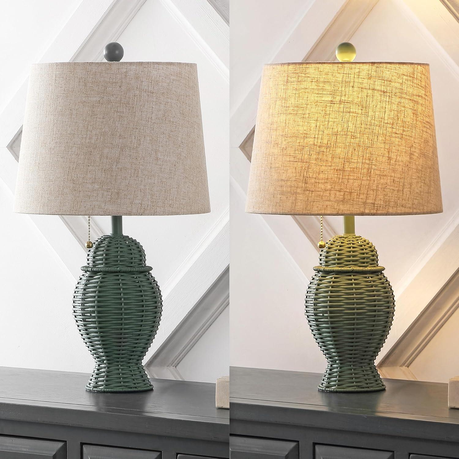 imageJONATHAN Y JYL4041CSET2 Margie Wicker 205quot Bohemian Rustic Iron LED Table Lamp Farmhouse Coastal Traditional Living Room Dining Room Bedroom Green Set of 2Green