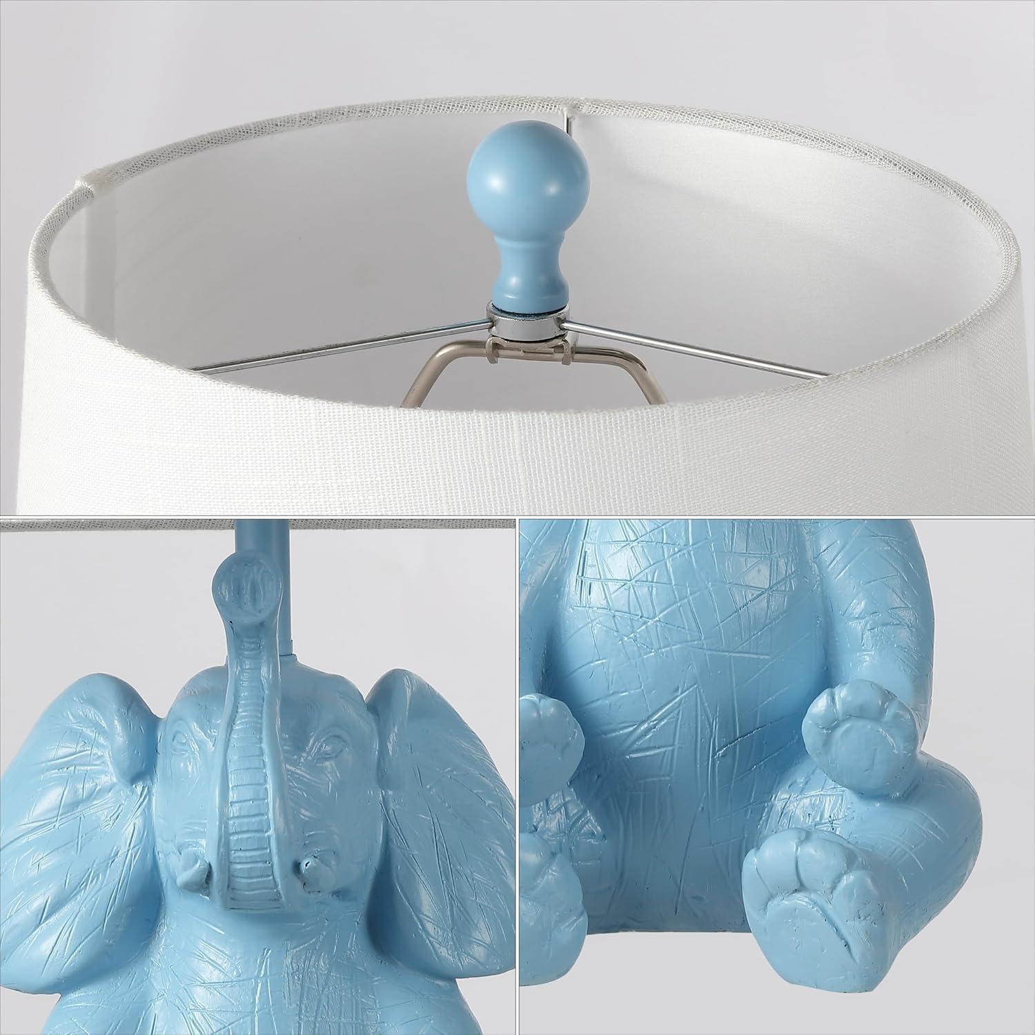 imageJONATHAN Y JYL4060A Kairi 21quot Modern Shabby Chic ResinIron Happy Elephant LED Kids Table Lamp with Phone Stand White for Living Room BedroomBlue