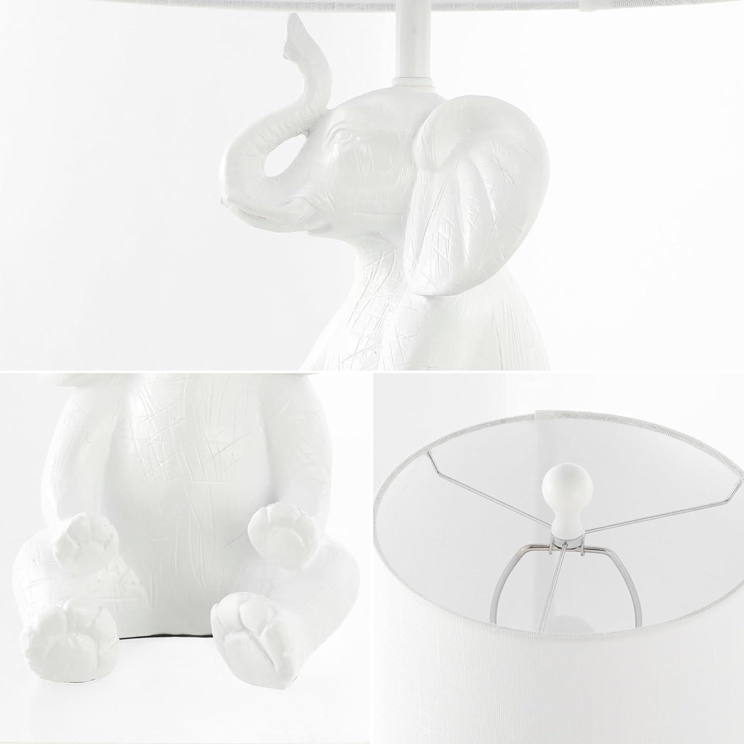 imageJONATHAN Y JYL4060A Kairi 21quot Modern Shabby Chic ResinIron Happy Elephant LED Kids Table Lamp with Phone Stand White for Living Room BedroomWhite