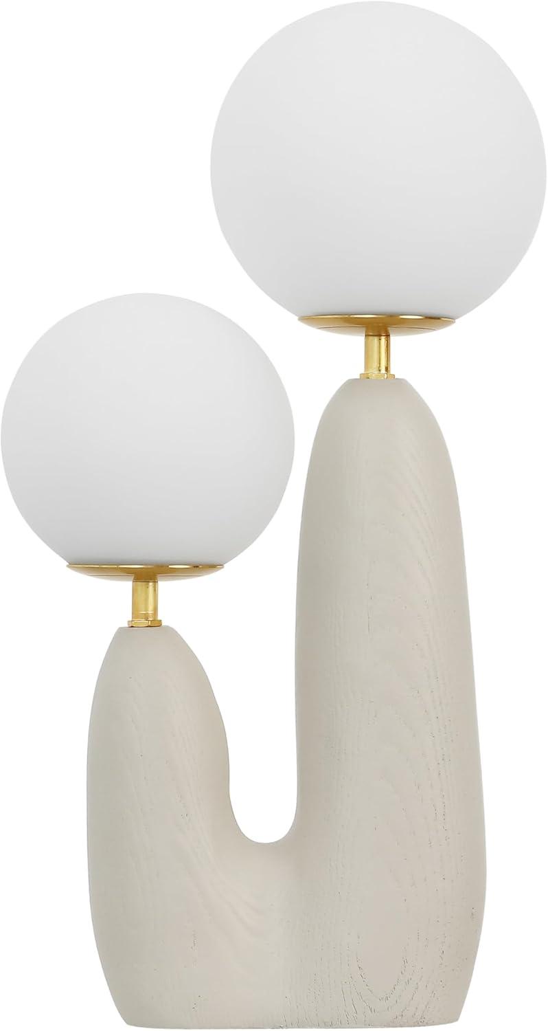 imageJONATHAN Y JYL4065A Oda 1775quot 2Light Modern Bohemian ResinIronFrosted Glass Danish Cactus LED Table Lamp Brown Wood Finish for Living Room Office BedroomAlmondBrass Gold