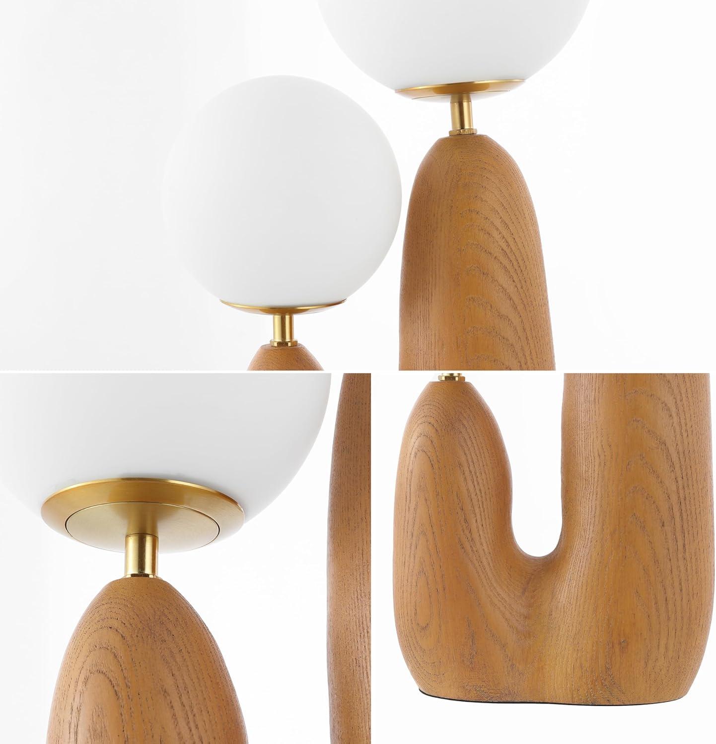 imageJONATHAN Y JYL4065A Oda 1775quot 2Light Modern Bohemian ResinIronFrosted Glass Danish Cactus LED Table Lamp Brown Wood Finish for Living Room Office BedroomBrown Wood FinishBrass Gold