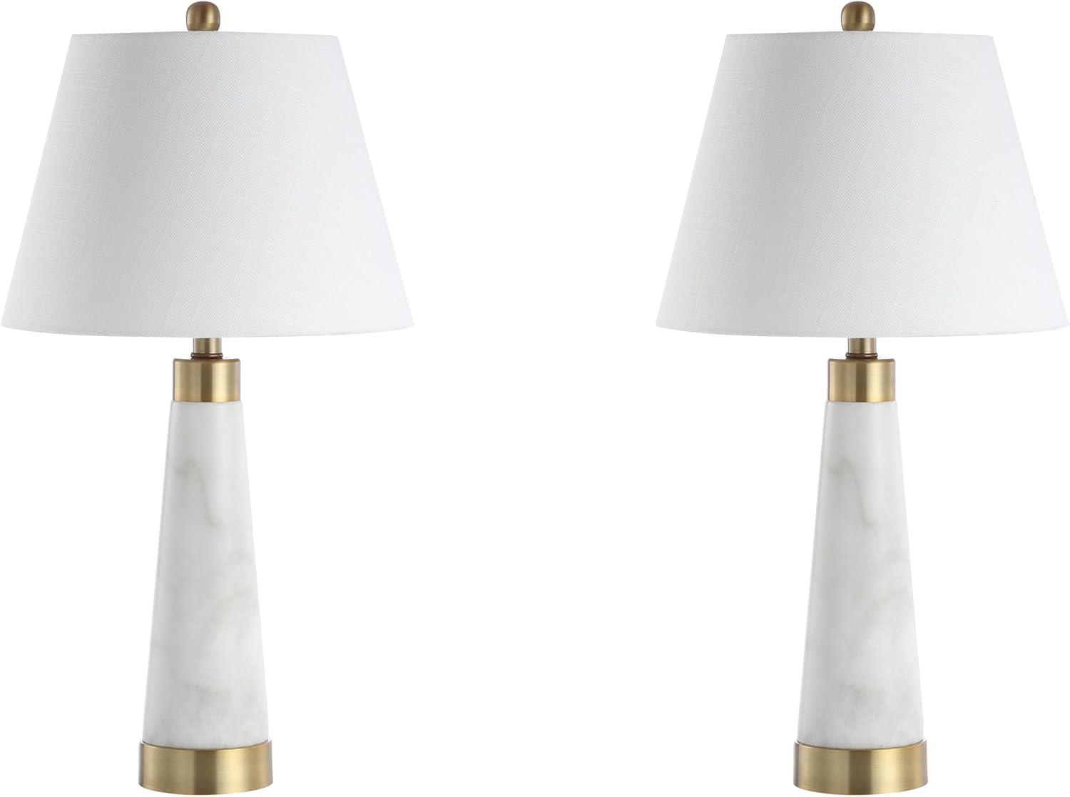 imageJONATHAN Y JYL5055ASET2 Set of 2 Table Lamps Travis 265quot MarbleIron Gold Modern Column LED Table Lamp Bedside Desk Nightstand Lamp for Bedroom Living Room Office White