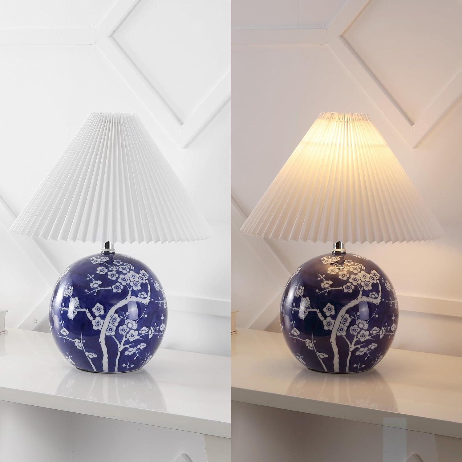 imageJONATHAN Y JYL5056A Shishen 195quot Cottage Classic Chinoiserie Ceramic Orb LED Table Lamp with Pleated Shade GreenWhite for Bedroom Living Room Kitchen Home Office Kids RoomNavyWhite