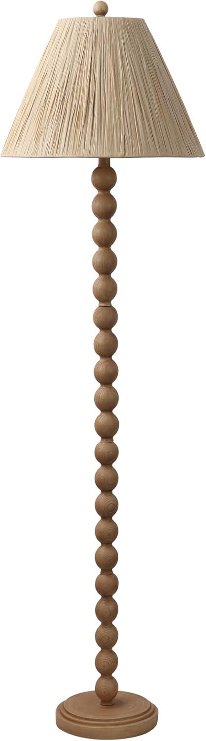 imageJONATHAN Y JYL5400A Wren 615quot Modern Rustic Bobbin Pleated Paper ShadeResin LED Floor Lamp for Bedroom Living Room Entryway Office Dining Room Brown Wood FinishLight Brown