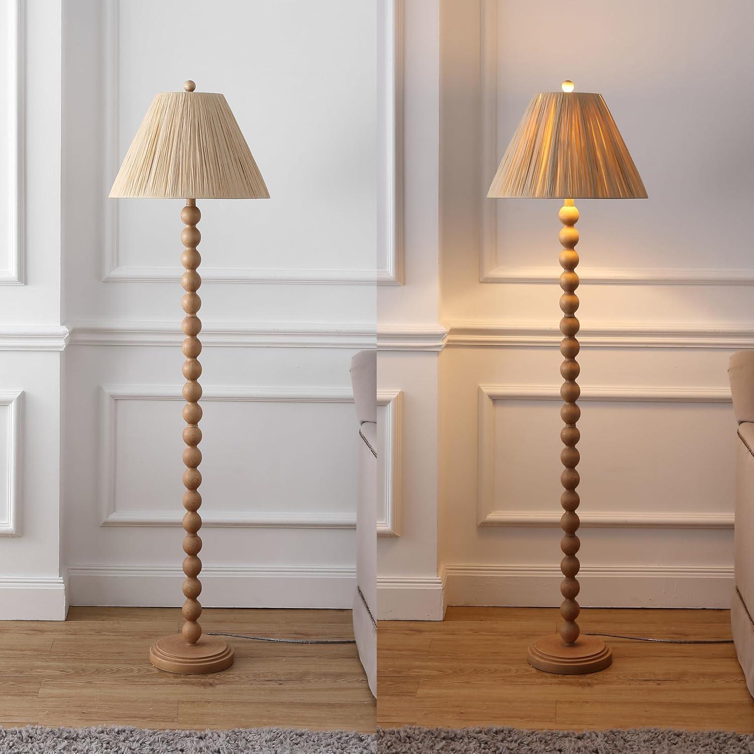 imageJONATHAN Y JYL5400A Wren 615quot Modern Rustic Bobbin Pleated Paper ShadeResin LED Floor Lamp for Bedroom Living Room Entryway Office Dining Room Brown Wood FinishLight Brown