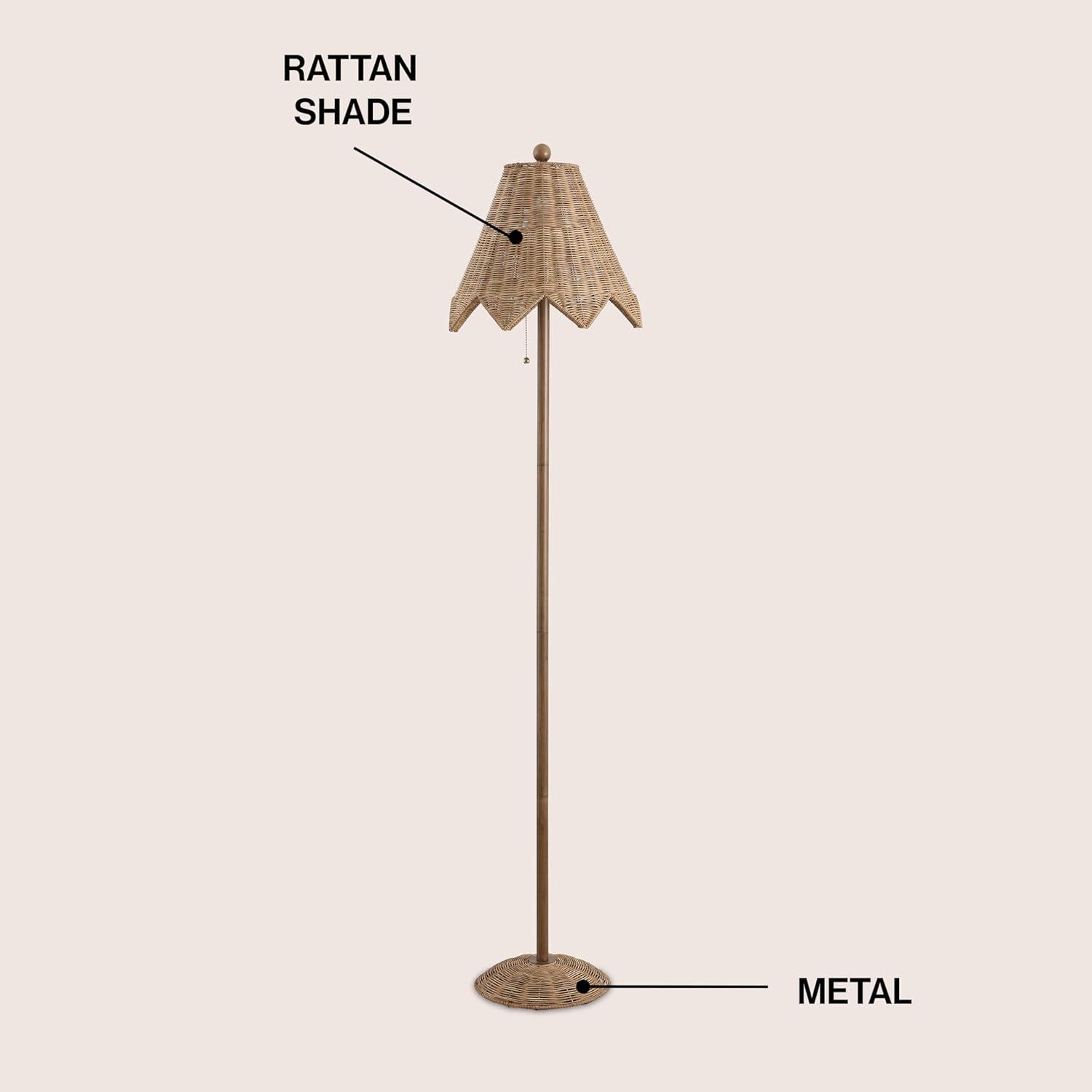 imageJONATHAN Y JYL5501A Tybee 605quot Traditional Coastal Rattan Scalloped LED Floor Lamp Minimalist Shabby Chic Classic Cottage Bedroom Living Room Entryway Office Dining Room Natural Brown