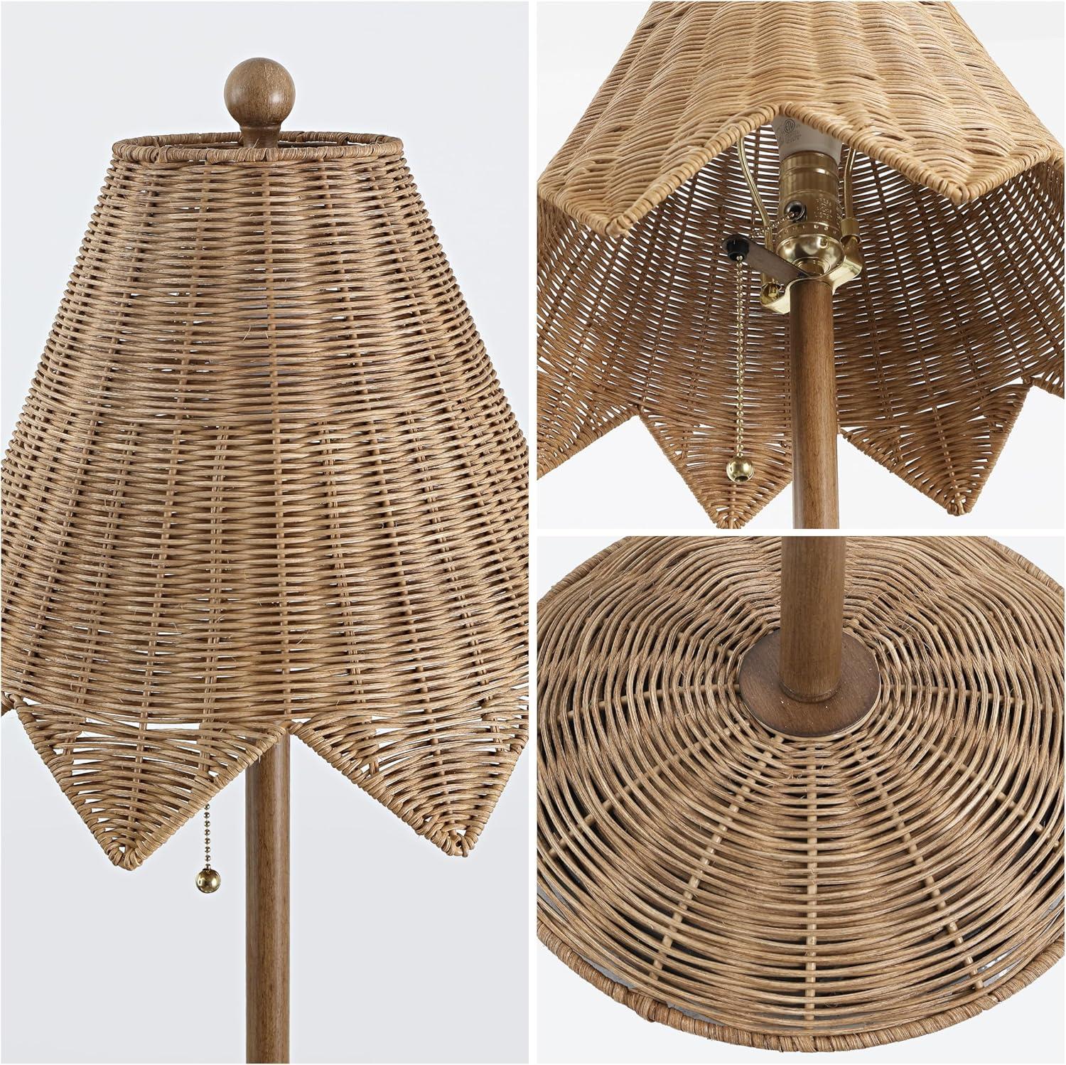 imageJONATHAN Y JYL5501A Tybee 605quot Traditional Coastal Rattan Scalloped LED Floor Lamp Minimalist Shabby Chic Classic Cottage Bedroom Living Room Entryway Office Dining Room Natural Brown