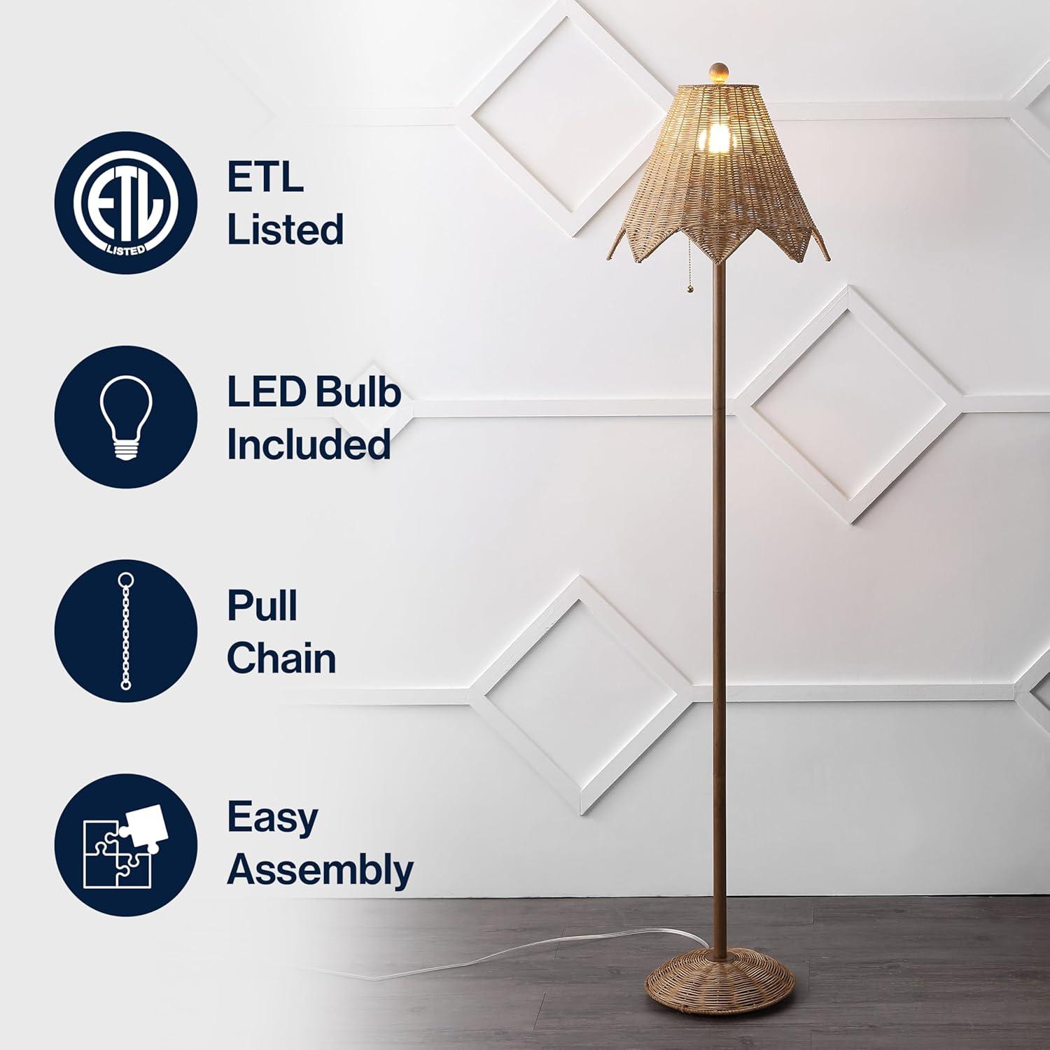 imageJONATHAN Y JYL5501A Tybee 605quot Traditional Coastal Rattan Scalloped LED Floor Lamp Minimalist Shabby Chic Classic Cottage Bedroom Living Room Entryway Office Dining Room Natural Brown