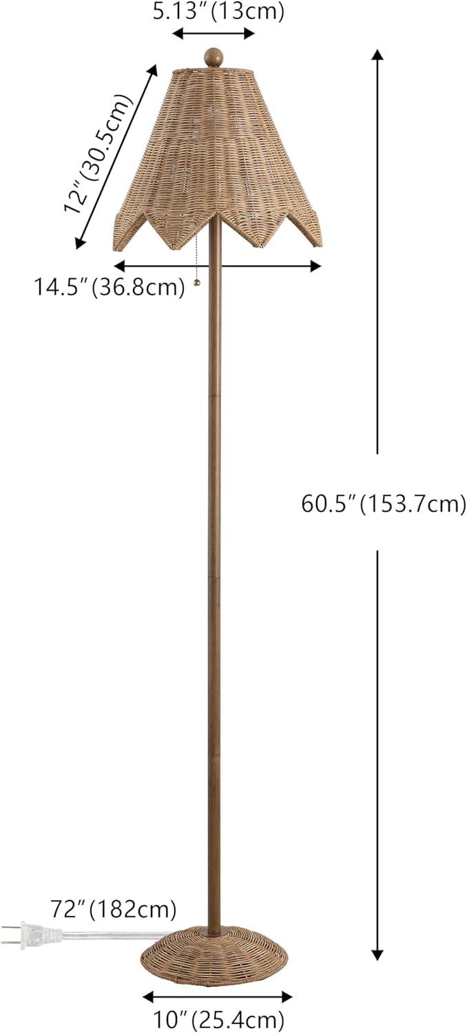 imageJONATHAN Y JYL5501A Tybee 605quot Traditional Coastal Rattan Scalloped LED Floor Lamp Minimalist Shabby Chic Classic Cottage Bedroom Living Room Entryway Office Dining Room Natural Brown