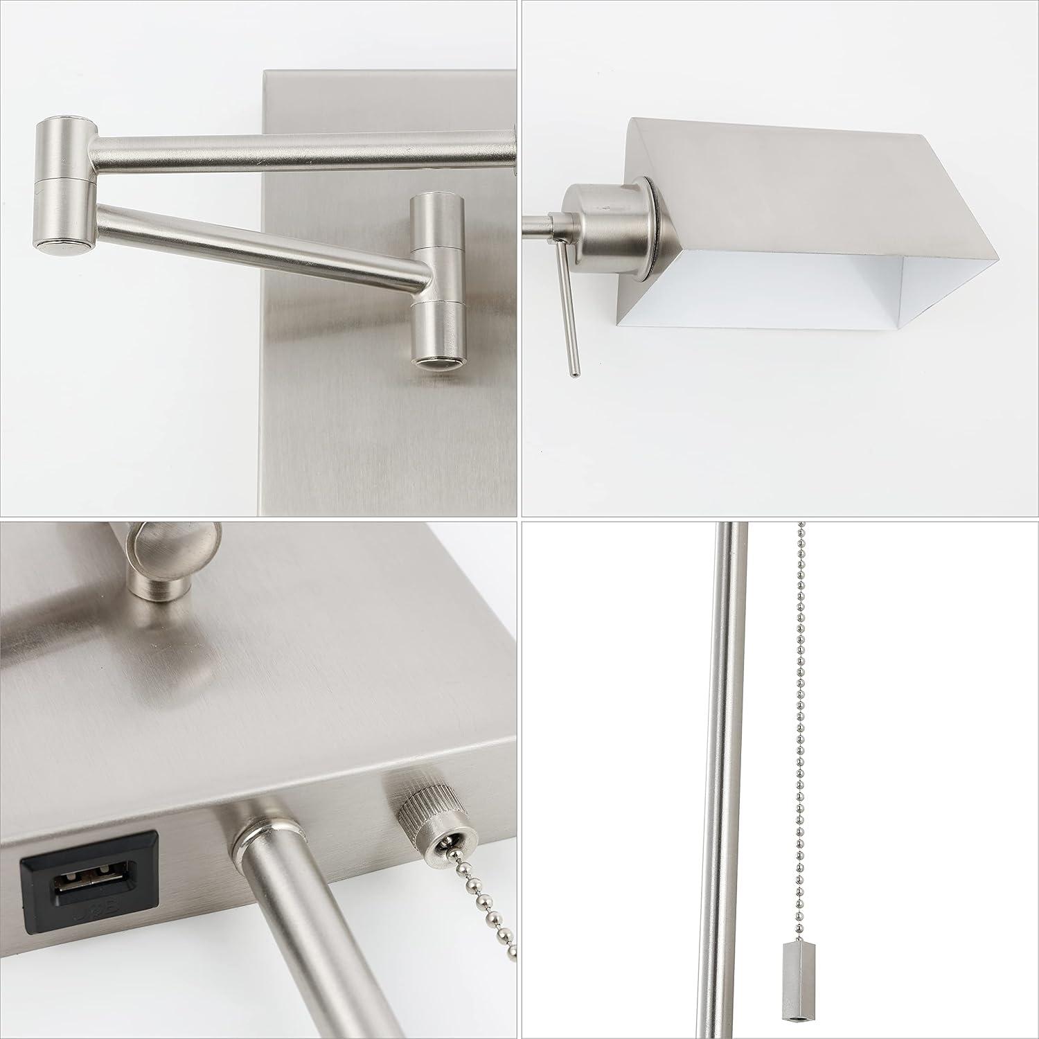 imageJONATHAN Y JYL6015A Arlo 22quot 1Light Single Swing Arm PluginHardwired Iron LED Wall Sconce PullChain USB Charging Port Traditional Farmhouse Modern for Bedroom Living Room Oil Rubbed BronzeNickel