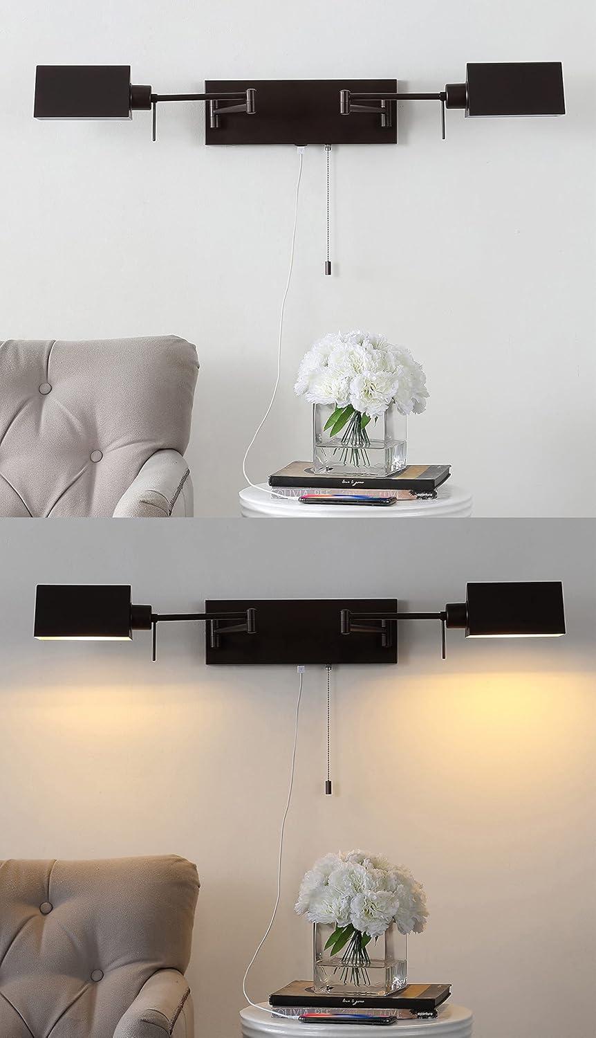 imageJONATHAN Y JYL6015A Arlo 22quot 1Light Single Swing Arm PluginHardwired Iron LED Wall Sconce PullChain USB Charging Port Traditional Farmhouse Modern for Bedroom Living Room Oil Rubbed BronzeOilRubbed Bronze