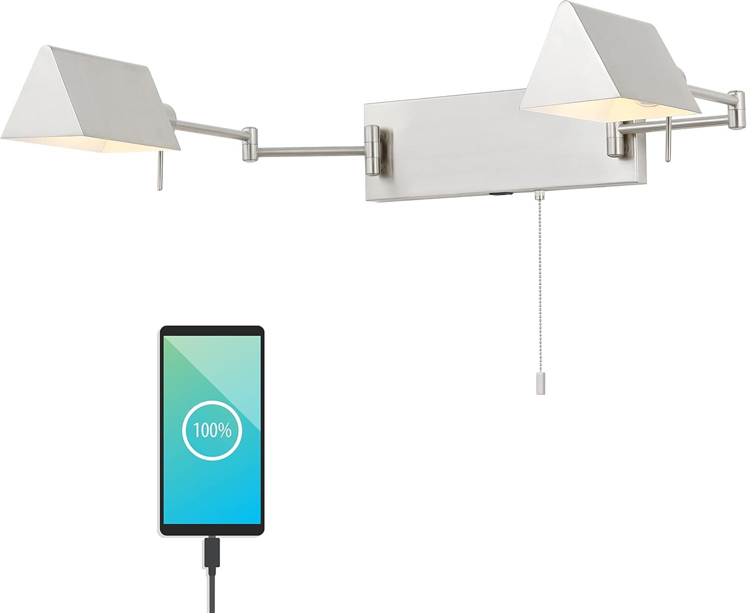 imageJONATHAN Y JYL6015A Arlo 22quot 1Light Single Swing Arm PluginHardwired Iron LED Wall Sconce PullChain USB Charging Port Traditional Farmhouse Modern for Bedroom Living Room Oil Rubbed BronzeNickel