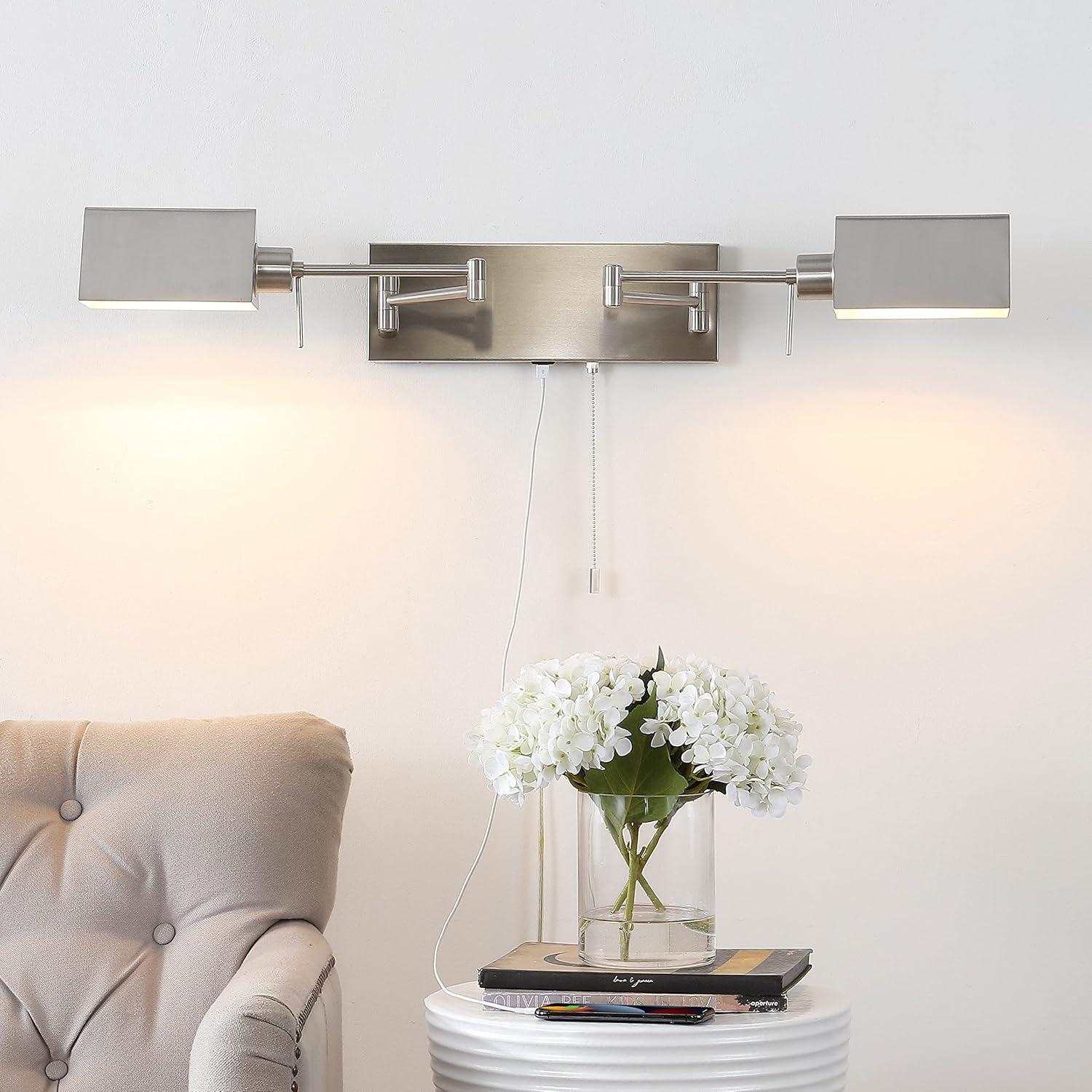 imageJONATHAN Y JYL6015A Arlo 22quot 1Light Single Swing Arm PluginHardwired Iron LED Wall Sconce PullChain USB Charging Port Traditional Farmhouse Modern for Bedroom Living Room Oil Rubbed BronzeNickel