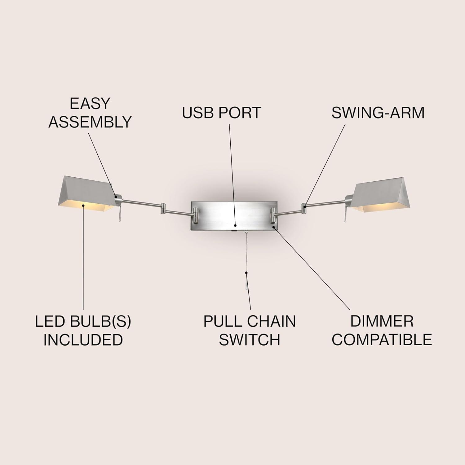 imageJONATHAN Y JYL6015A Arlo 22quot 1Light Single Swing Arm PluginHardwired Iron LED Wall Sconce PullChain USB Charging Port Traditional Farmhouse Modern for Bedroom Living Room Oil Rubbed BronzeNickel