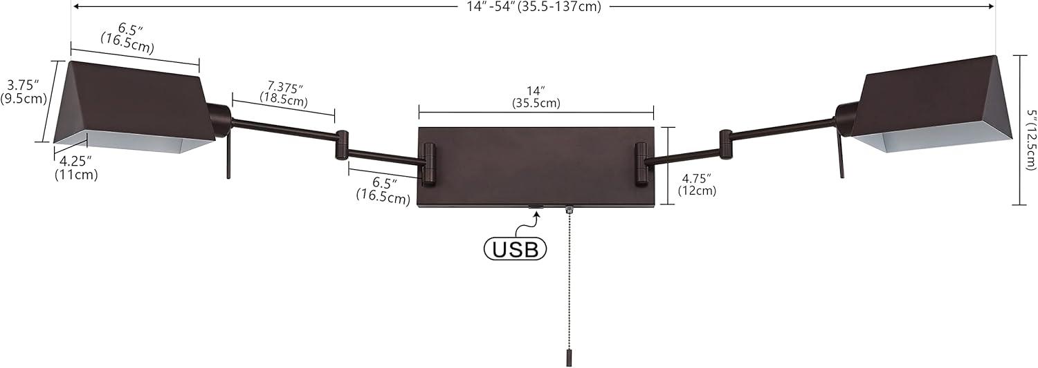 imageJONATHAN Y JYL6015A Arlo 22quot 1Light Single Swing Arm PluginHardwired Iron LED Wall Sconce PullChain USB Charging Port Traditional Farmhouse Modern for Bedroom Living Room Oil Rubbed BronzeOilRubbed Bronze